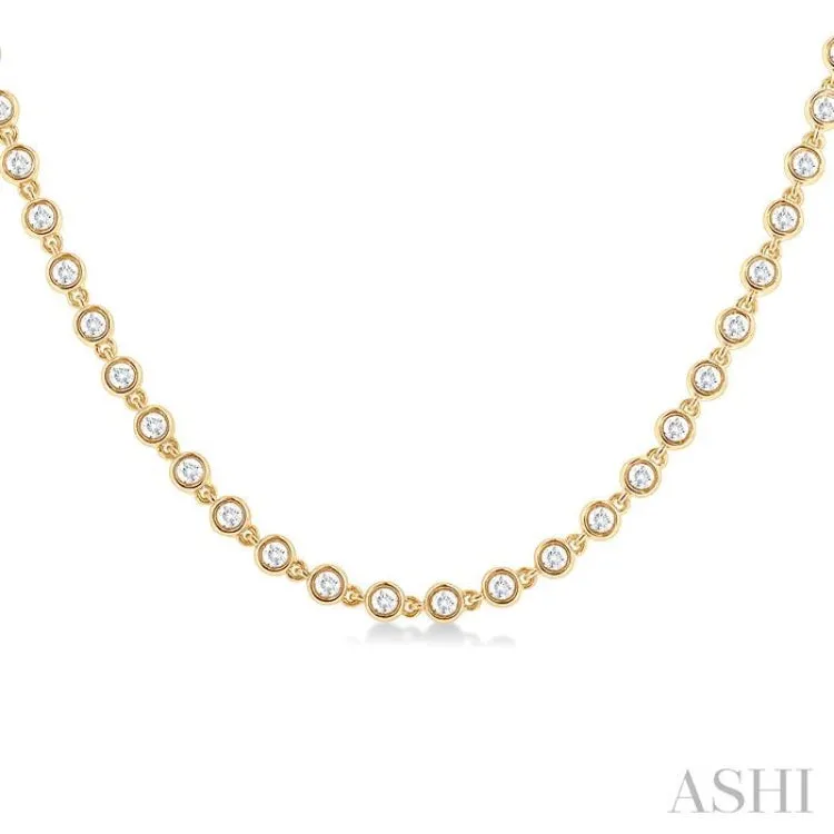 1 1/4 ctw Bezel Set Round Cut Diamond Tennis Necklace in 14K Yellow Gold