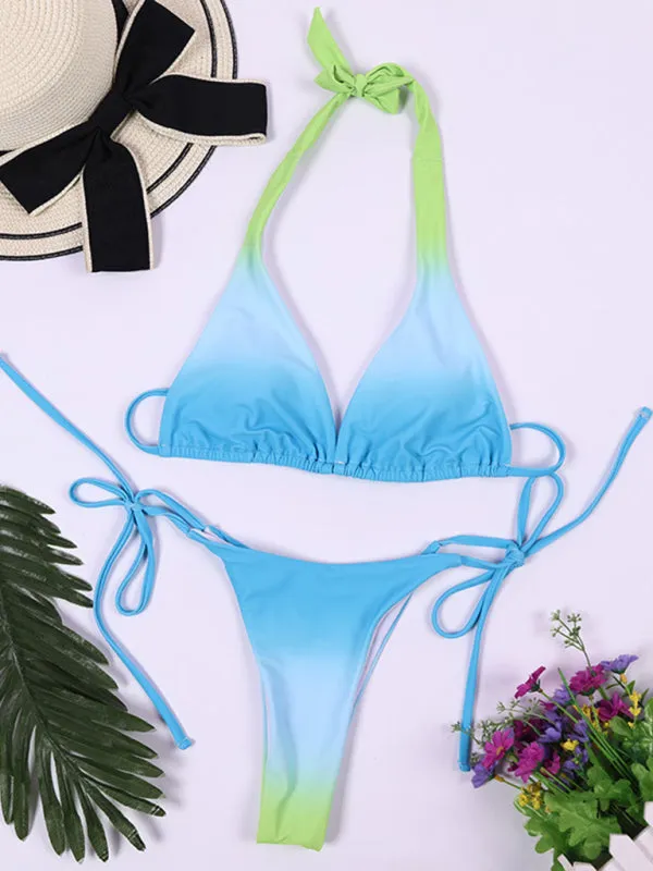 2 Piece Gradient String Swimwear - Wireless Triangle Bra & Thong