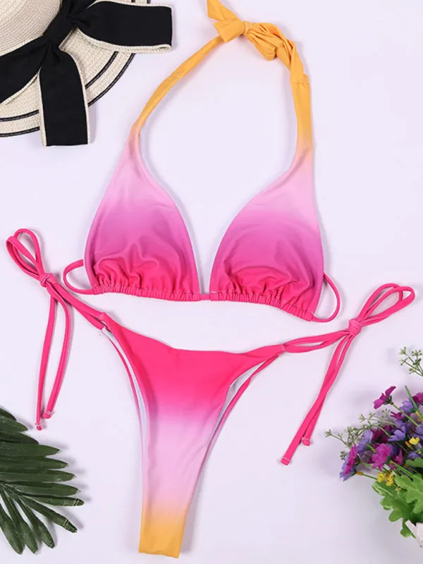 2 Piece Gradient String Swimwear - Wireless Triangle Bra & Thong