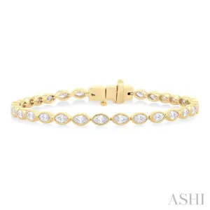 3 1/10 Ctw East-West Bezel Set Marquise Cut Diamond Tennis Bracelet in 14K Yellow Gold