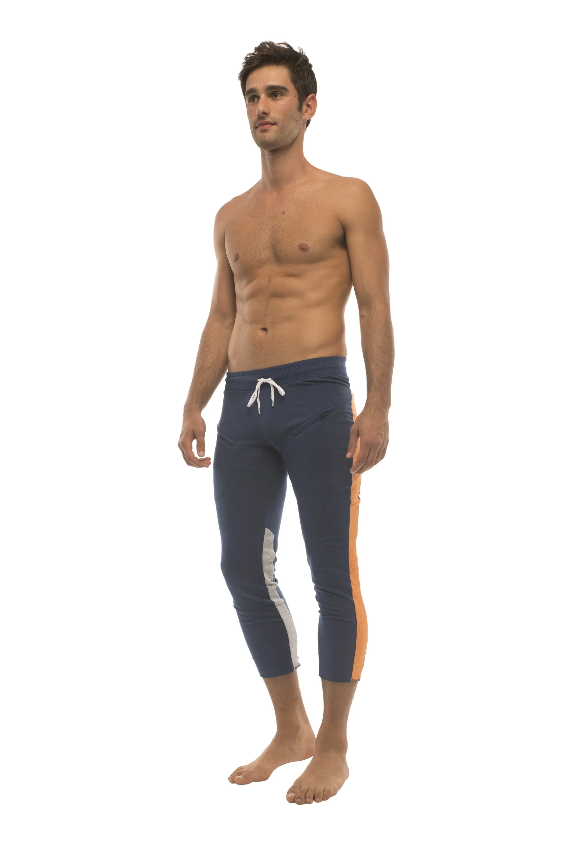 4/5 Zipper Pocket Capri Yoga Pants (Royal w/Orange & GREY)