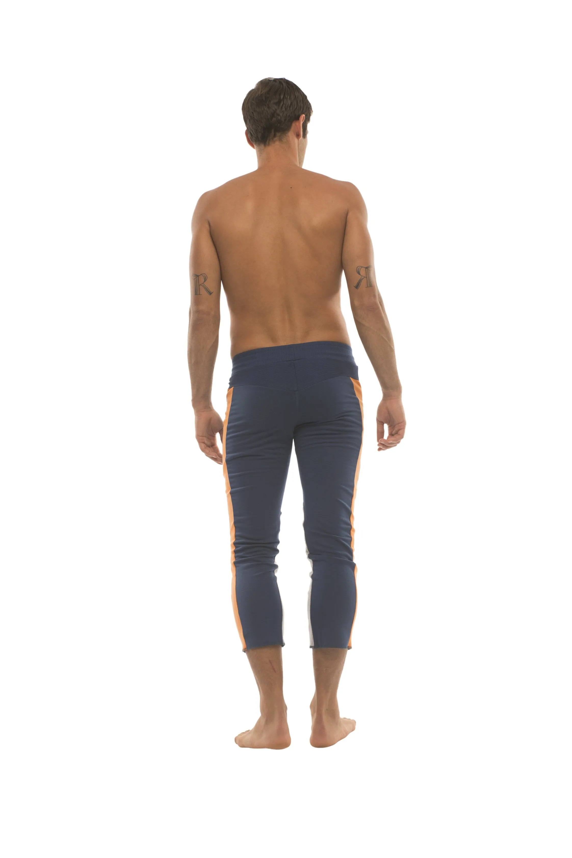 4/5 Zipper Pocket Capri Yoga Pants (Royal w/Orange & GREY)