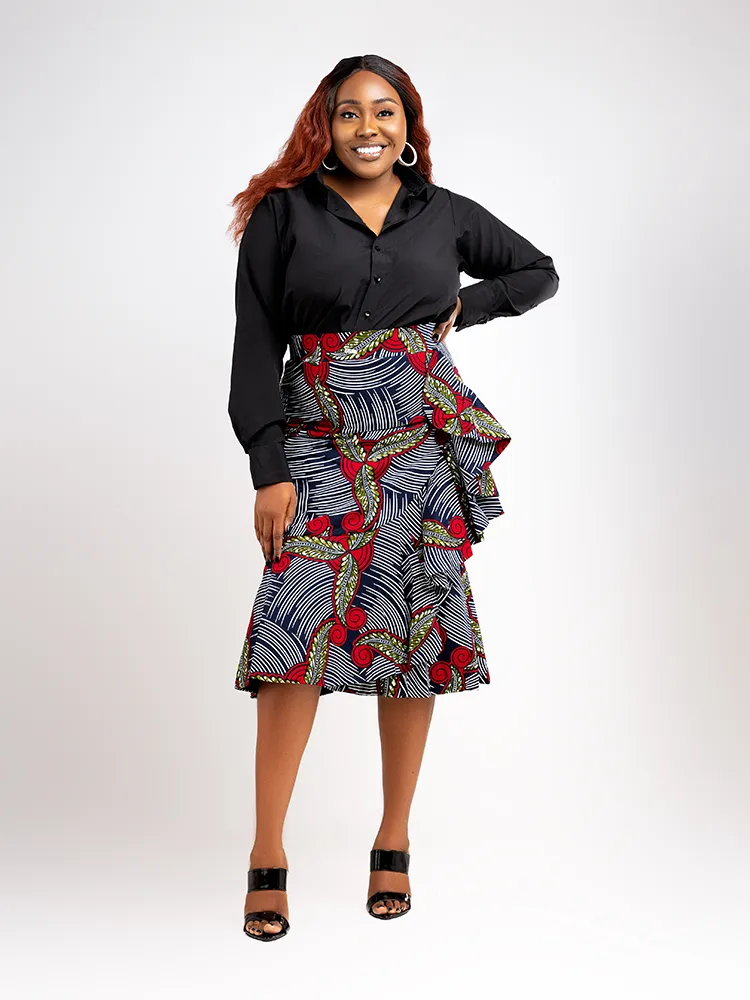 African Print Zanzibar side Ruffle Skirt