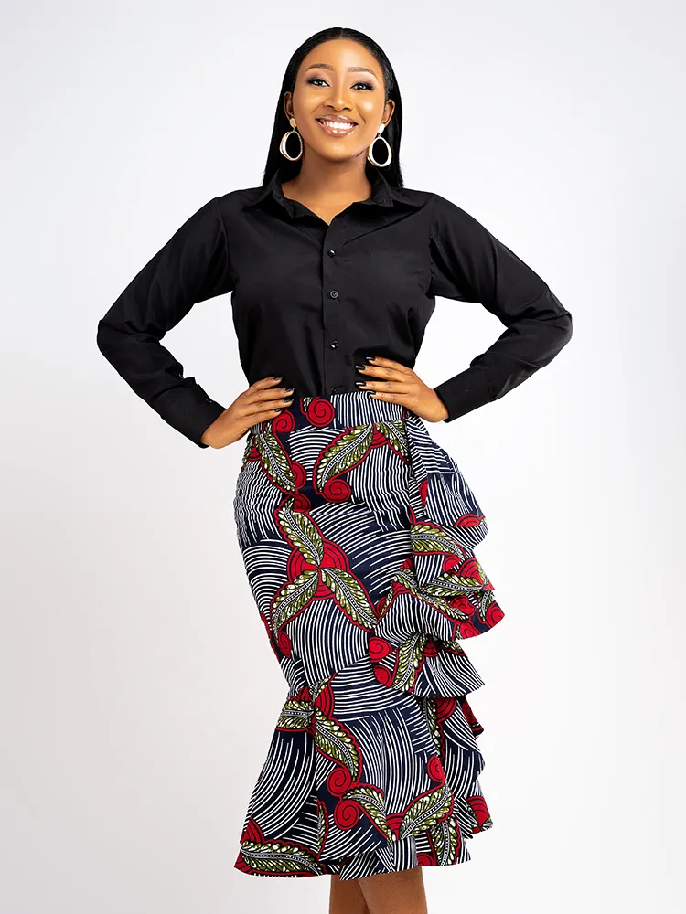 African Print Zanzibar side Ruffle Skirt