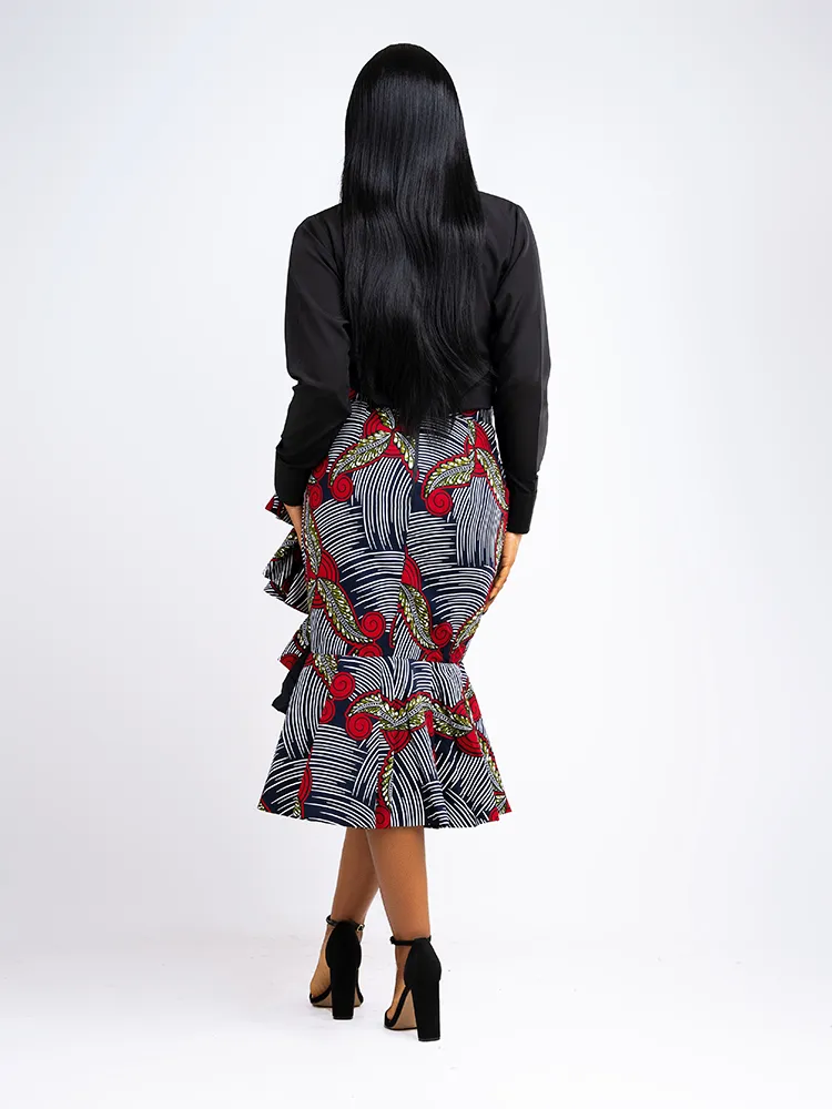 African Print Zanzibar side Ruffle Skirt