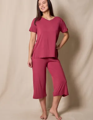 Bamboo Capri Pajama Pants - Burgundy Rose