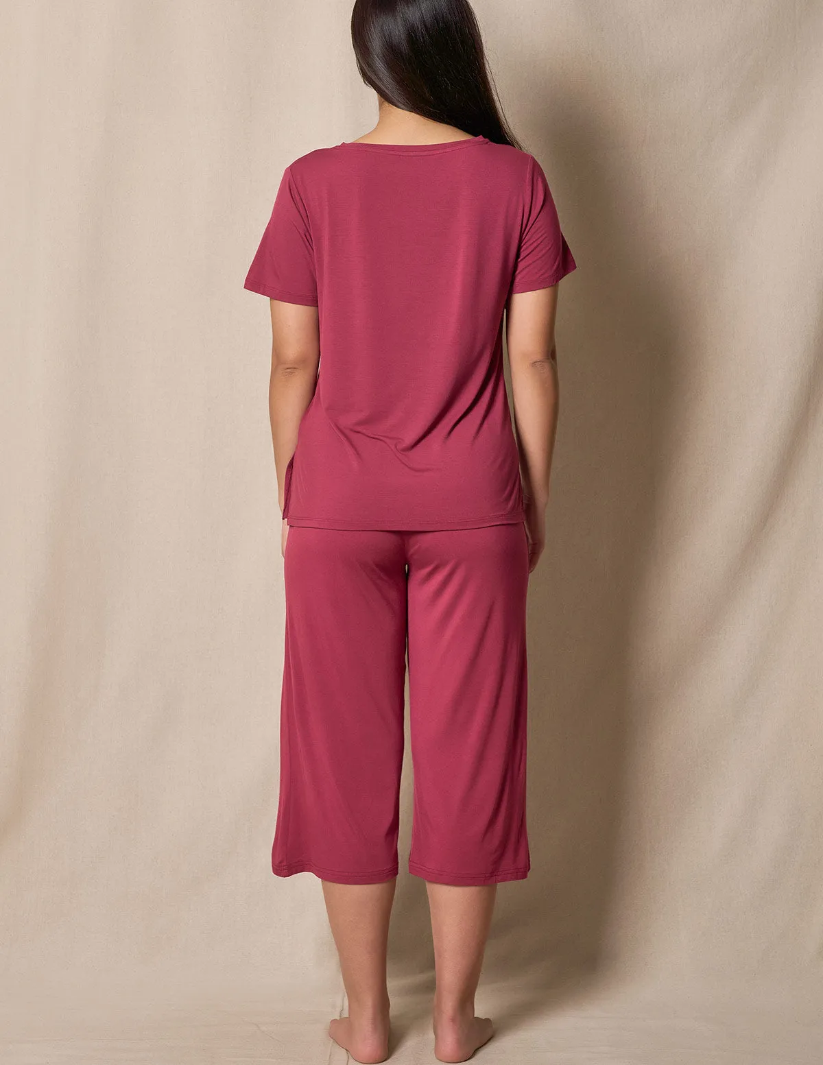 Bamboo Capri Pajama Pants - Burgundy Rose