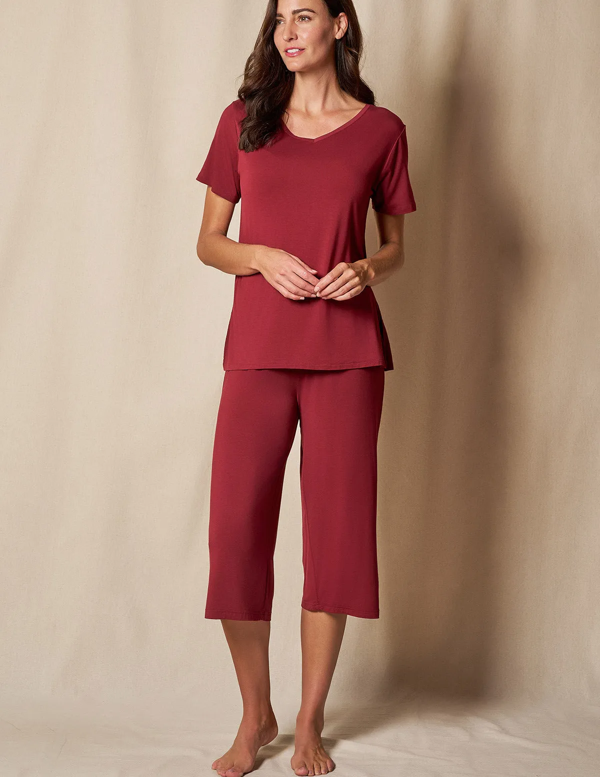 Bamboo Capri Pajama Pants - Burgundy