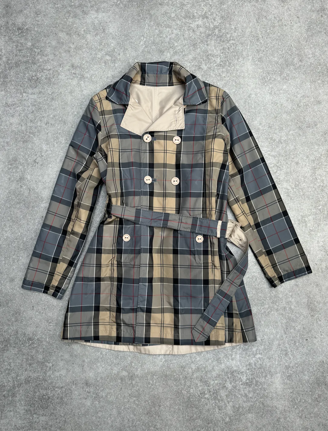 Barbour Reversible Lightweight Plaid Trench Coat