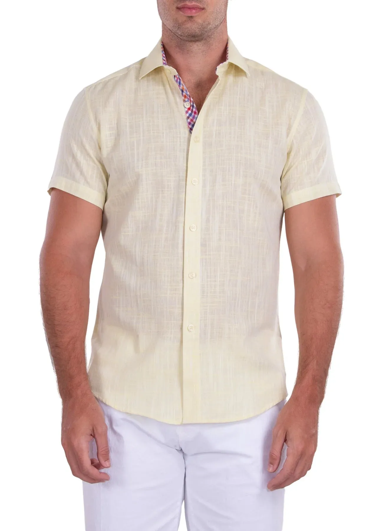 BeSpoke Collection Yellow Linen Look Fancy Print Shirt