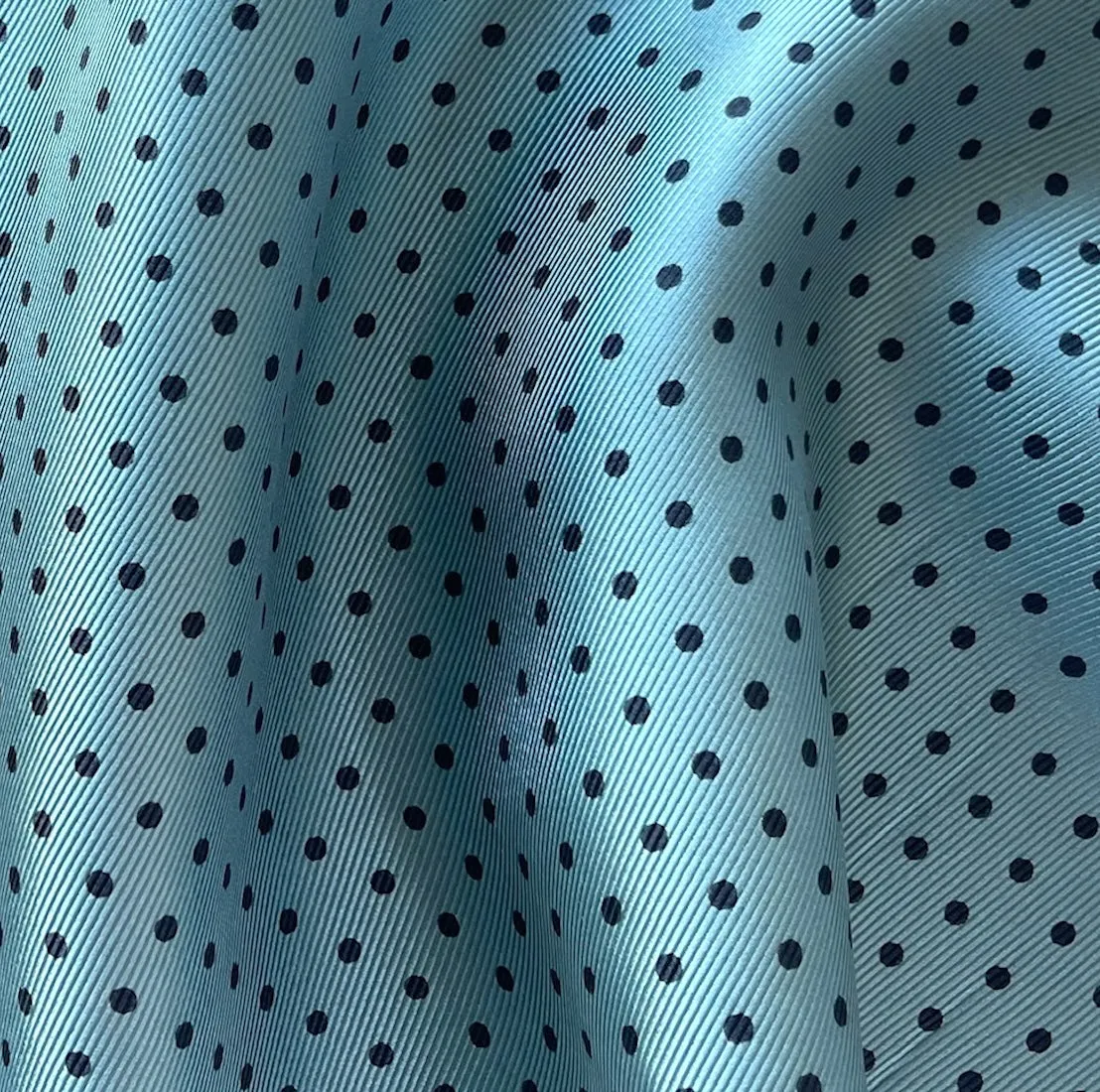 Black & Stormy Sky Blue Dotted Silk Twill (Made in Italy)