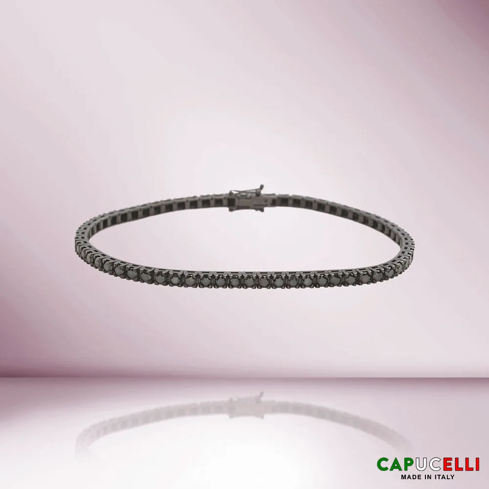 Black Diamond Tennis Bracelet (5.00 ct.) 2.65 mm 4-Prongs Setting in 18K Gold, Made in Italy