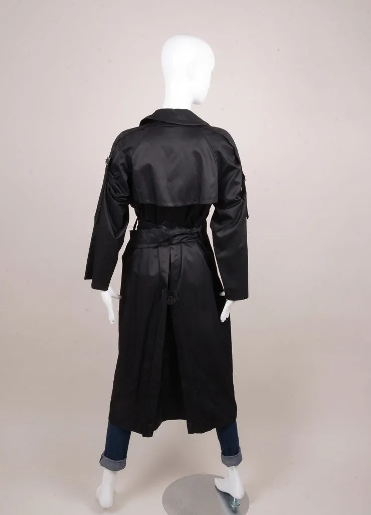 Black Lightweight Slick Belted Long Trench Coat