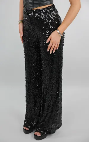 Black Sequin Flared Trouser