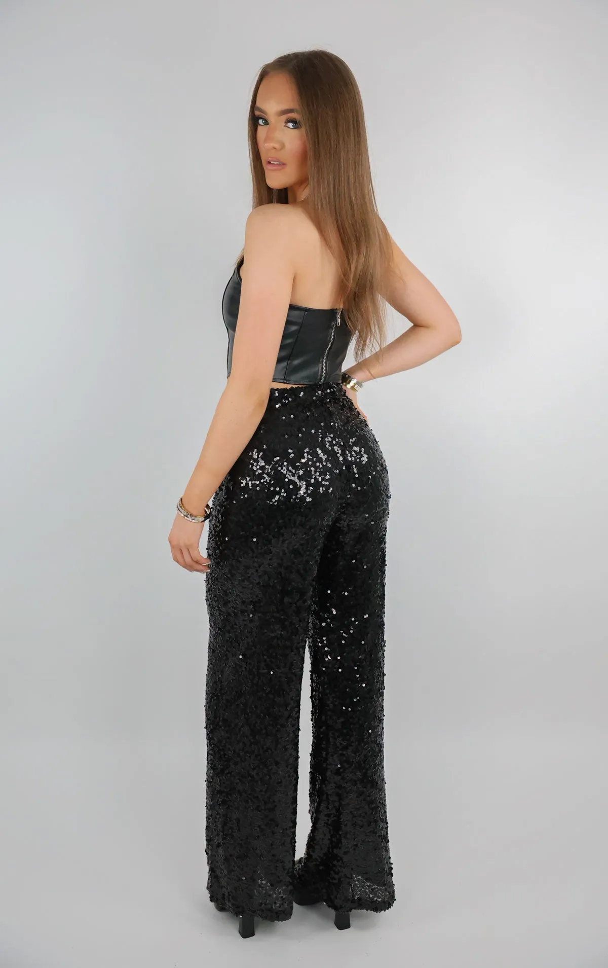 Black Sequin Flared Trouser