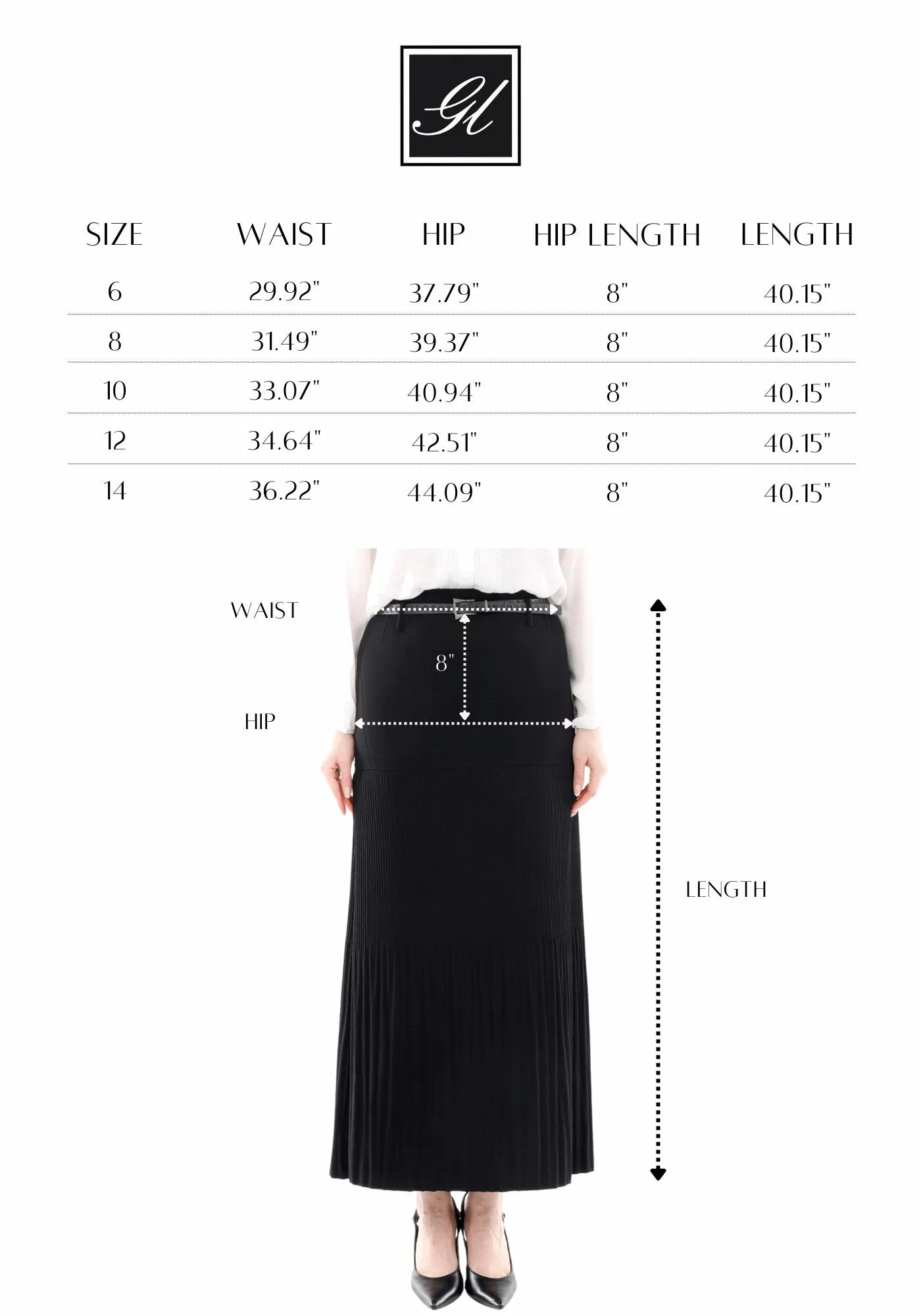 Black Thin Pleated Maxi Skirt with Floral Belt - G-Line