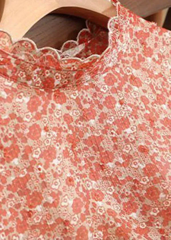 Boutique Red Embroideried Patchwork Print Silk Blouses Spring LY0080