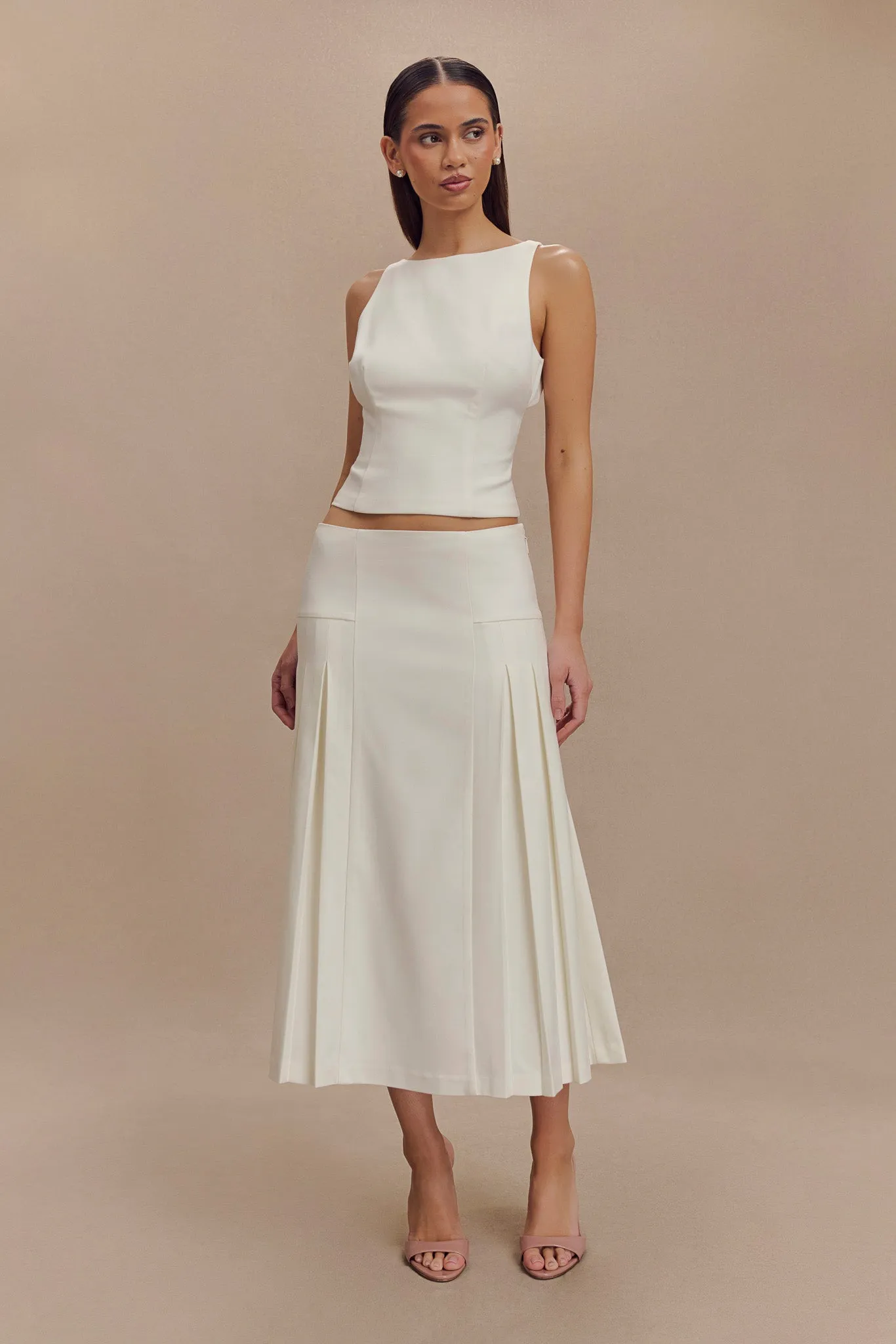 Brigette Pleated Midi Skirt - Ivory