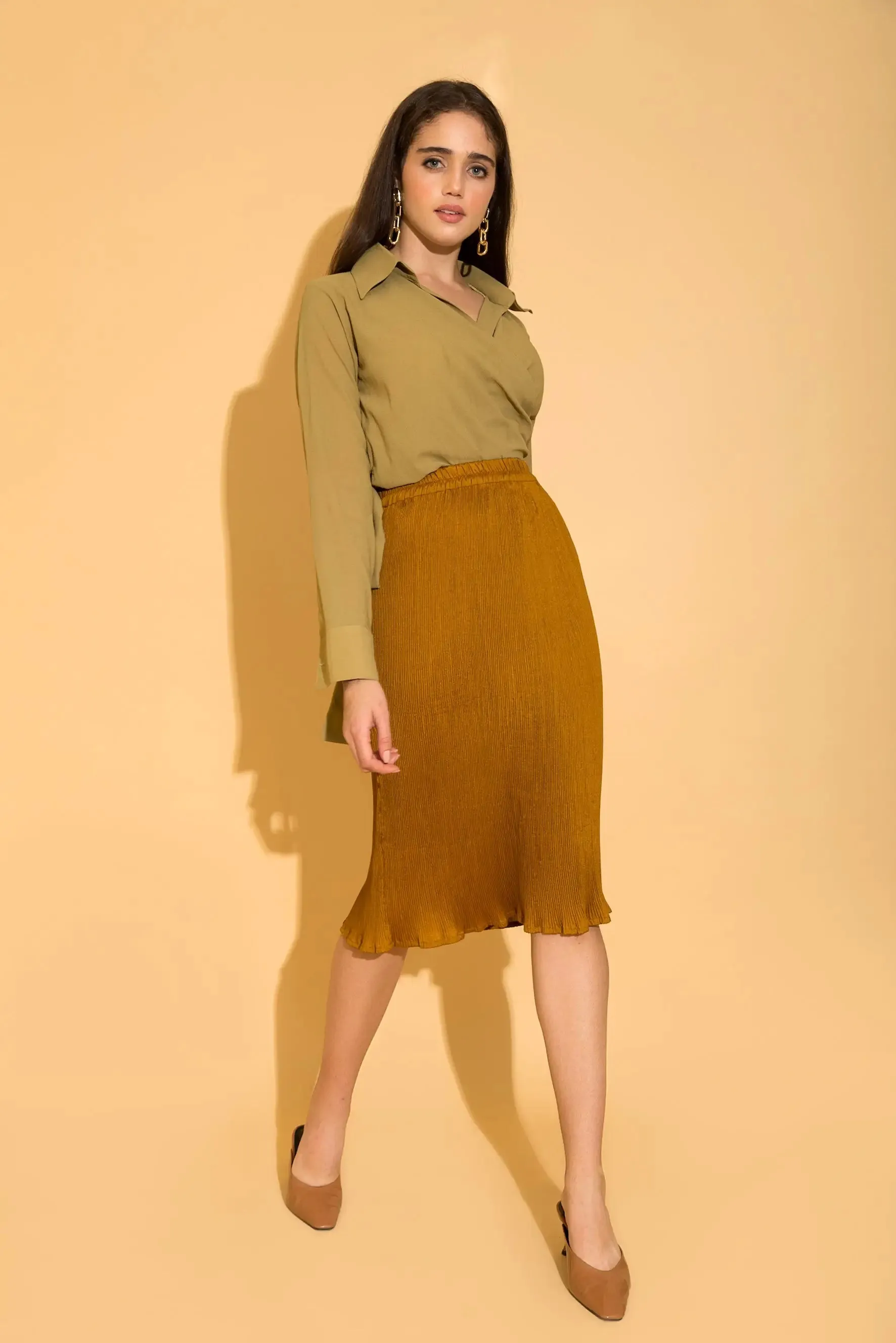 Burnt Gold Micro-pleated Skirt