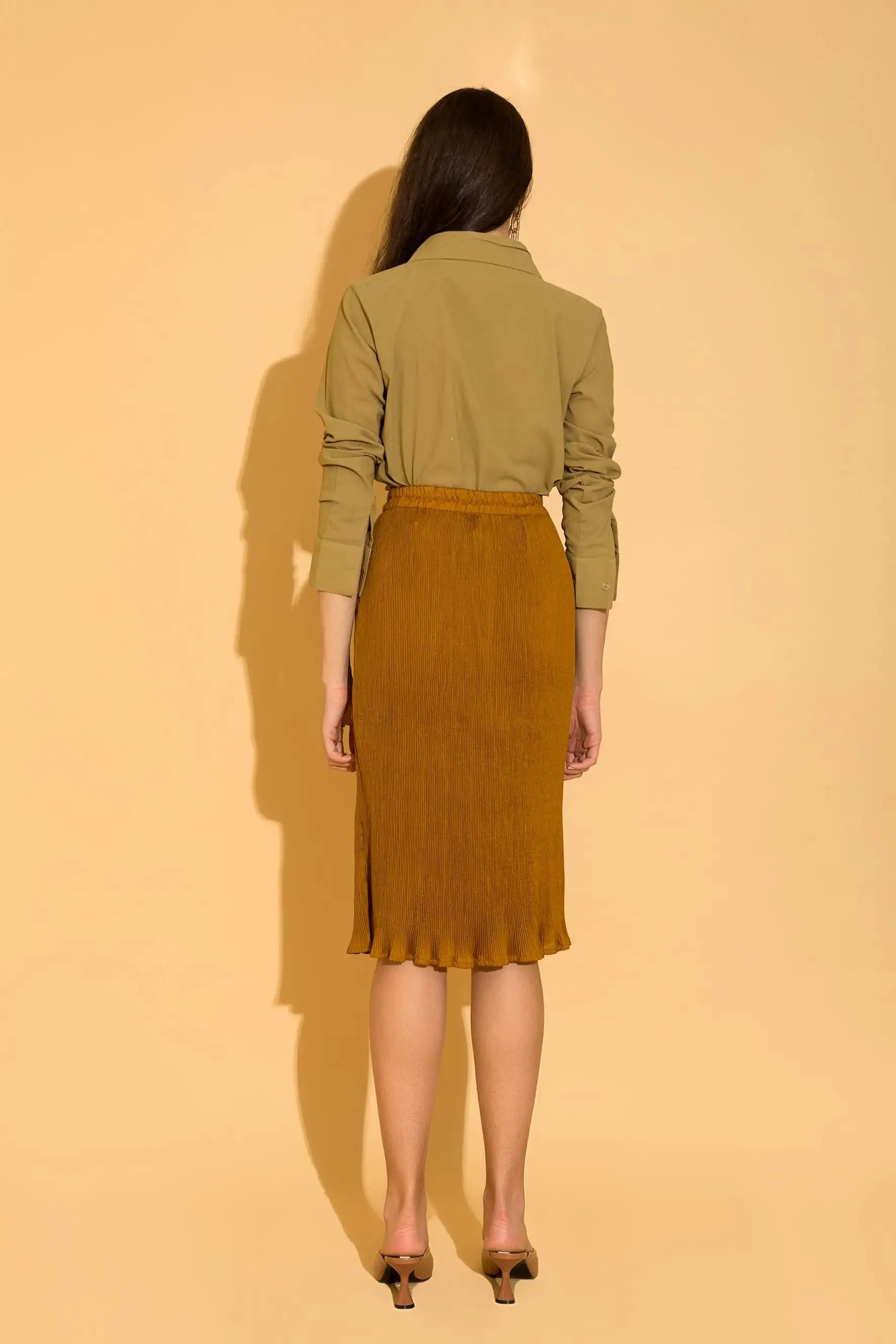 Burnt Gold Micro-pleated Skirt