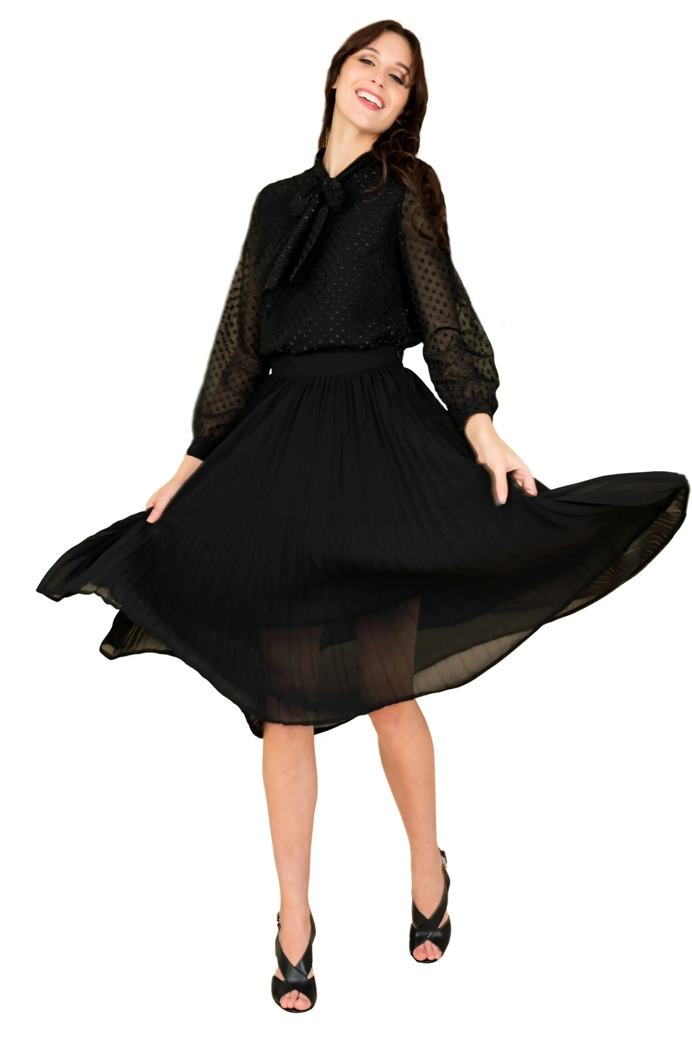 Chic Black Chiffon Pleated Maxi Skirt