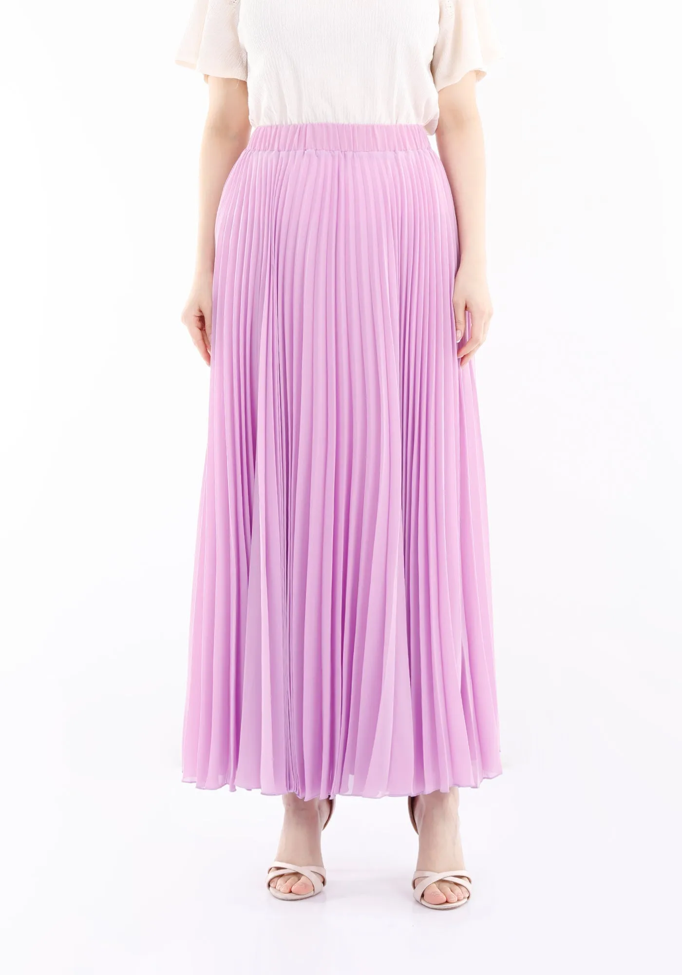 Chiffon Pleated Maxi Skirt with Elastic Waist Band