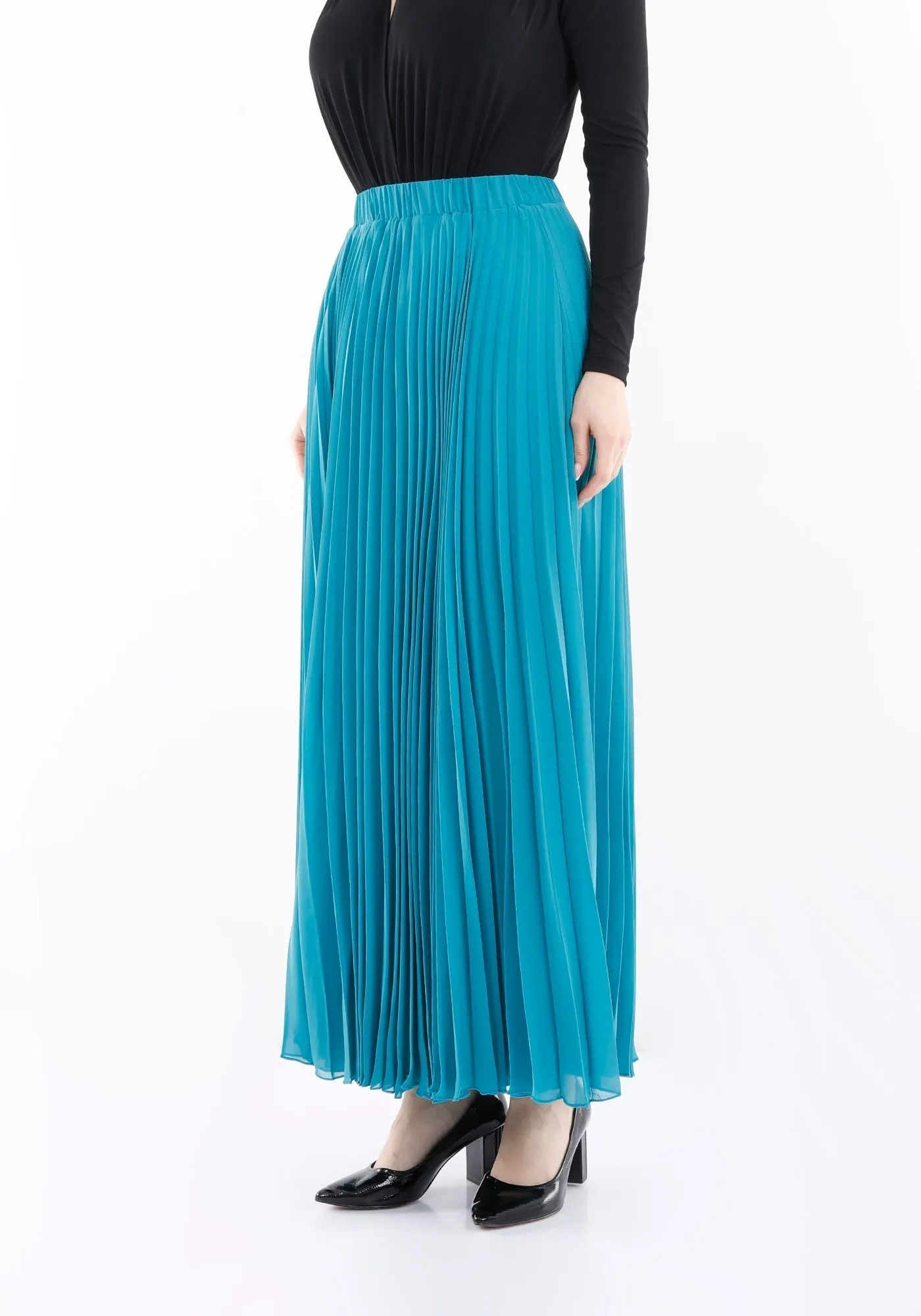 Chiffon Pleated Maxi Skirt with Elastic Waist Band