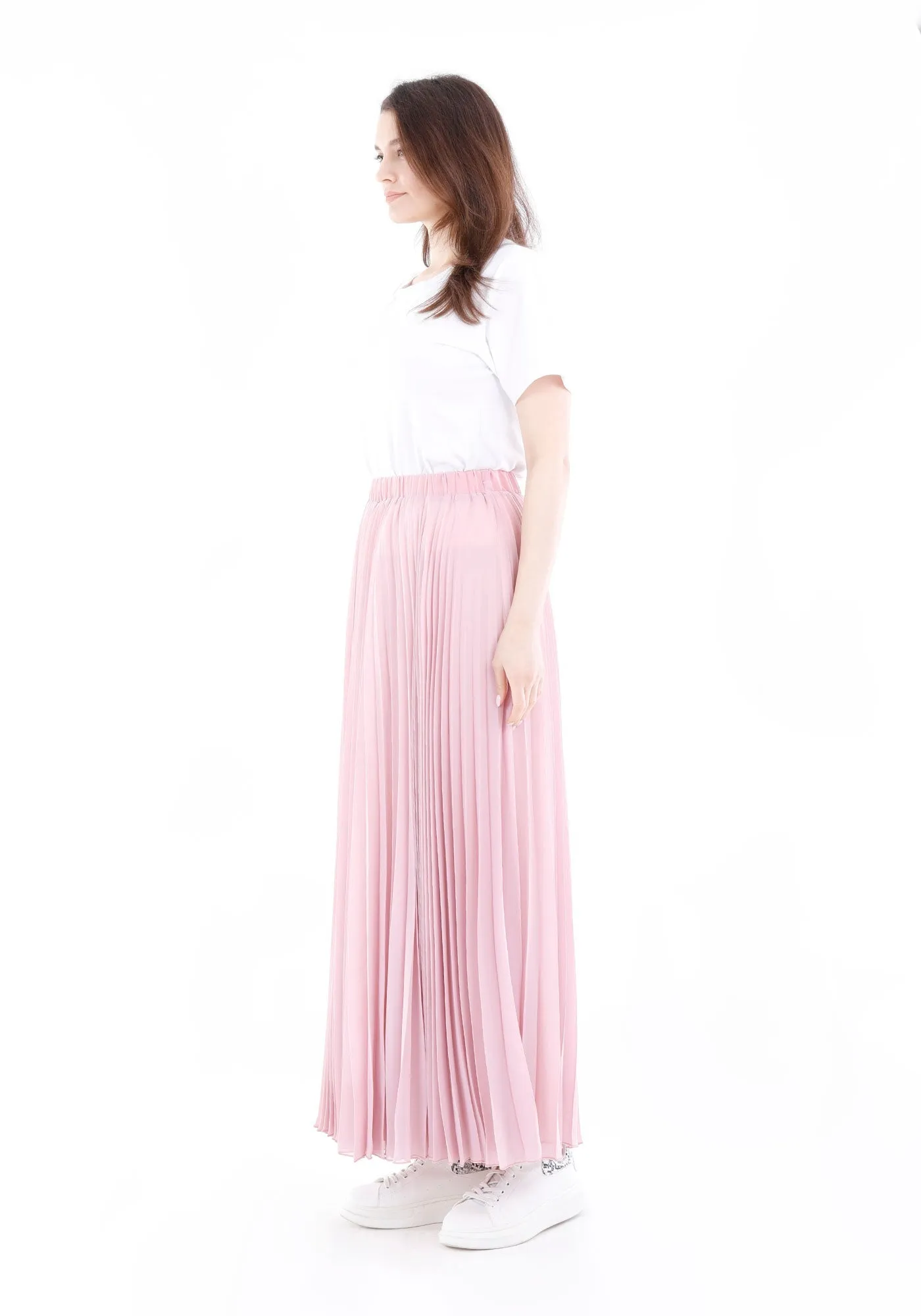 Chiffon Pleated Maxi Skirt with Elastic Waist Band