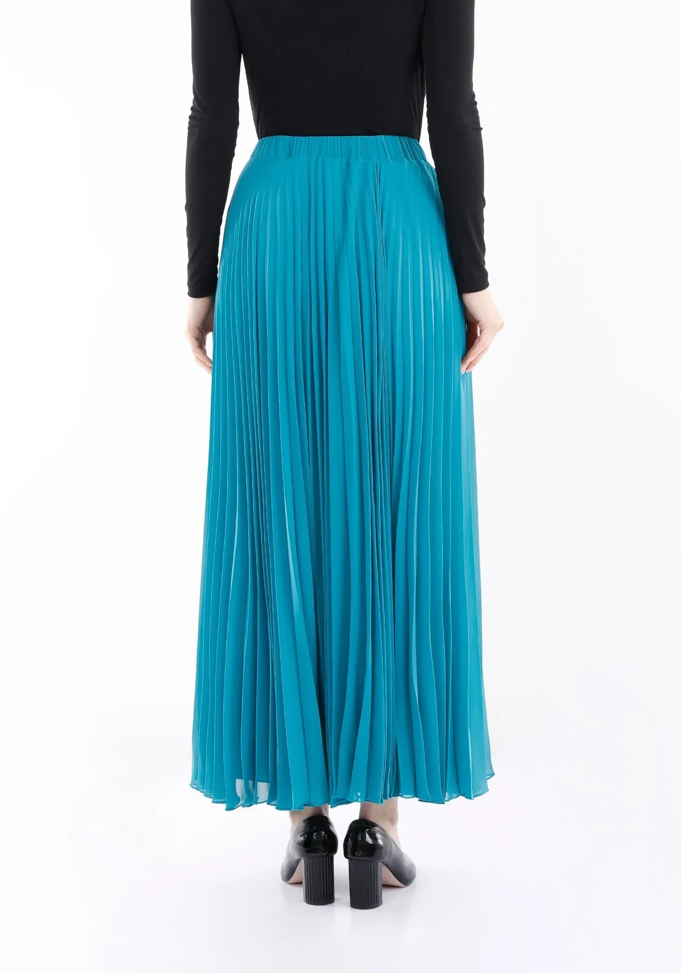 Chiffon Pleated Maxi Skirt with Elastic Waist Band