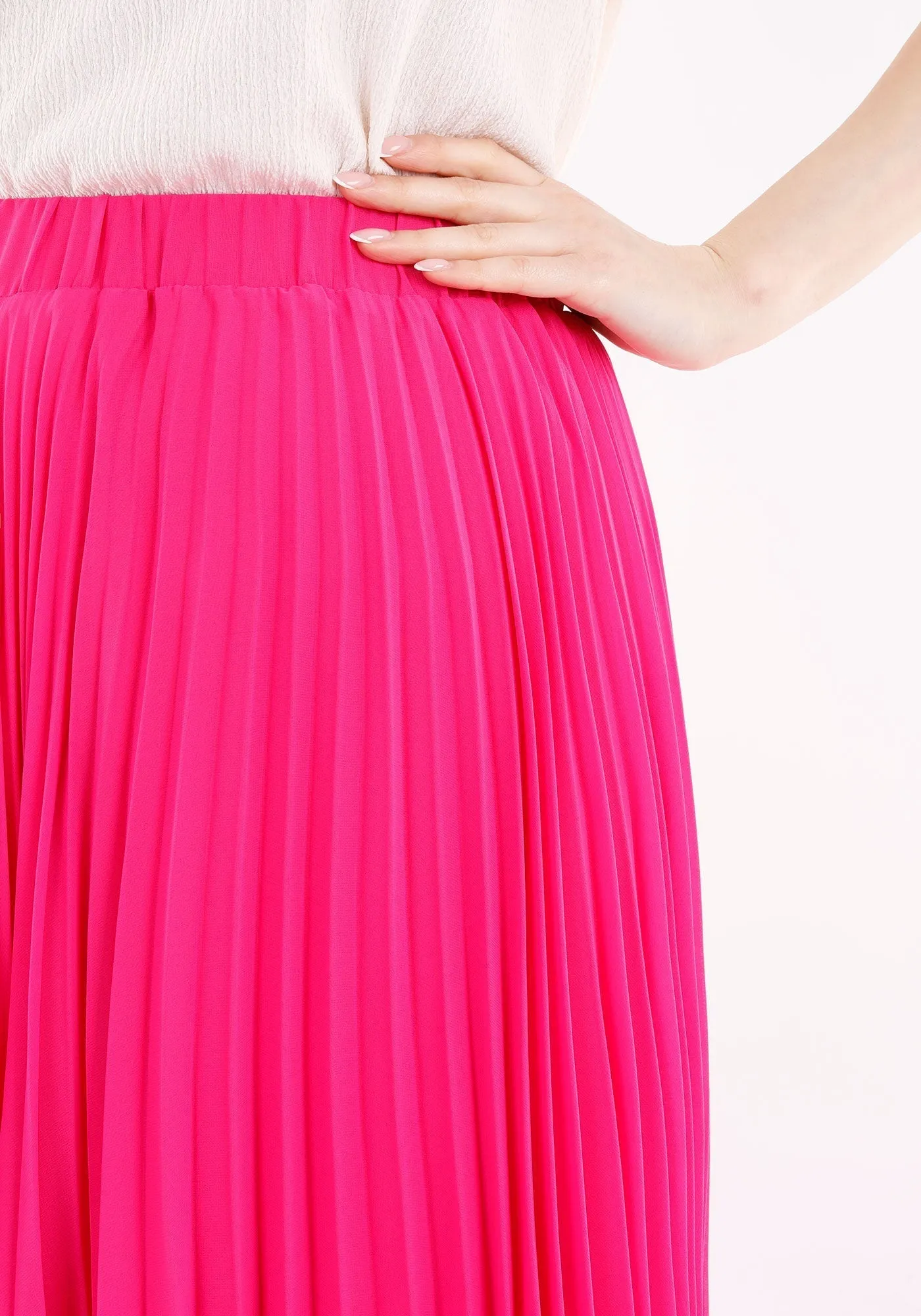 Chiffon Pleated Maxi Skirt with Elastic Waist Band