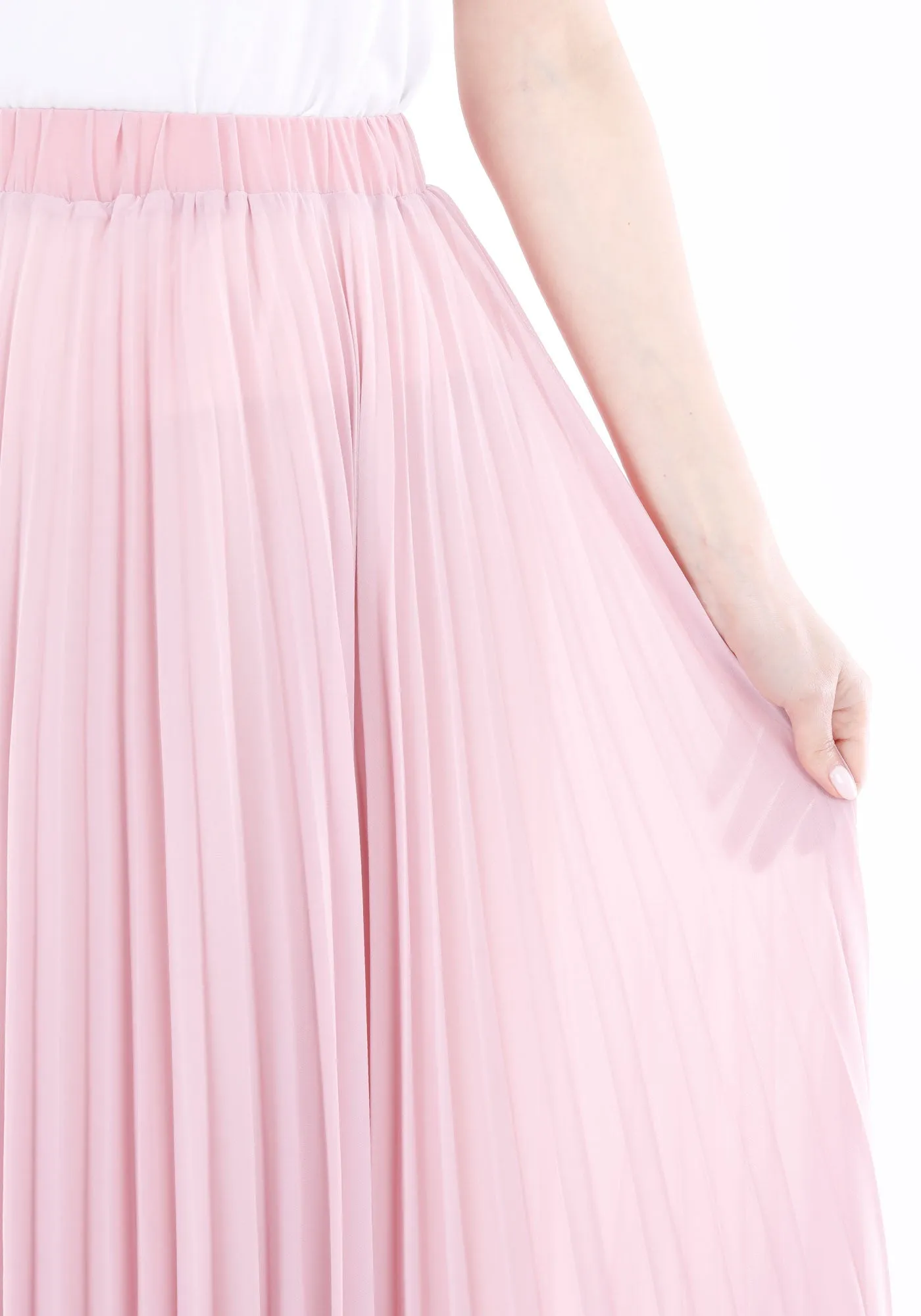 Chiffon Pleated Maxi Skirt with Elastic Waist Band