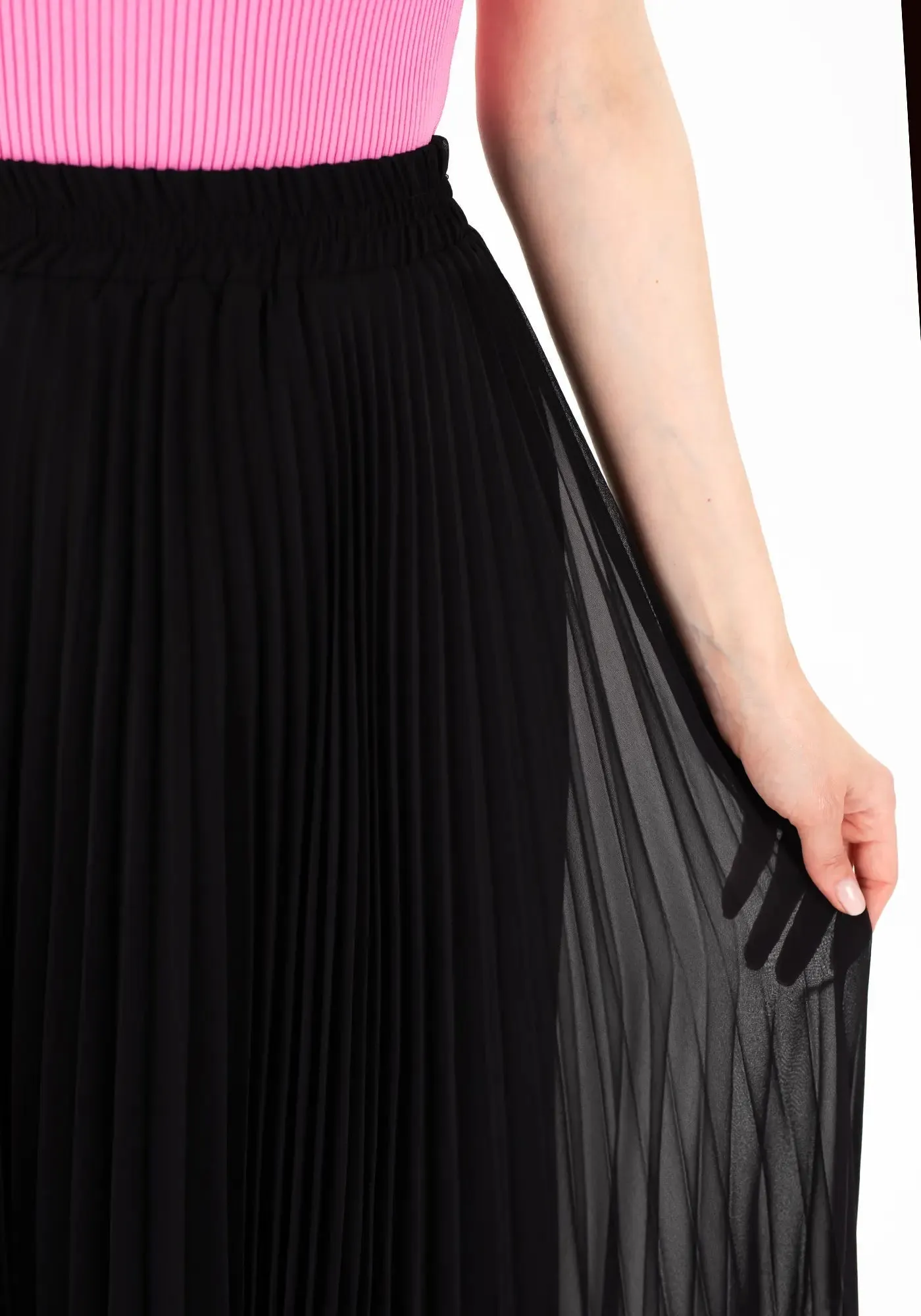 Chiffon Pleated Maxi Skirt with Elastic Waist Band