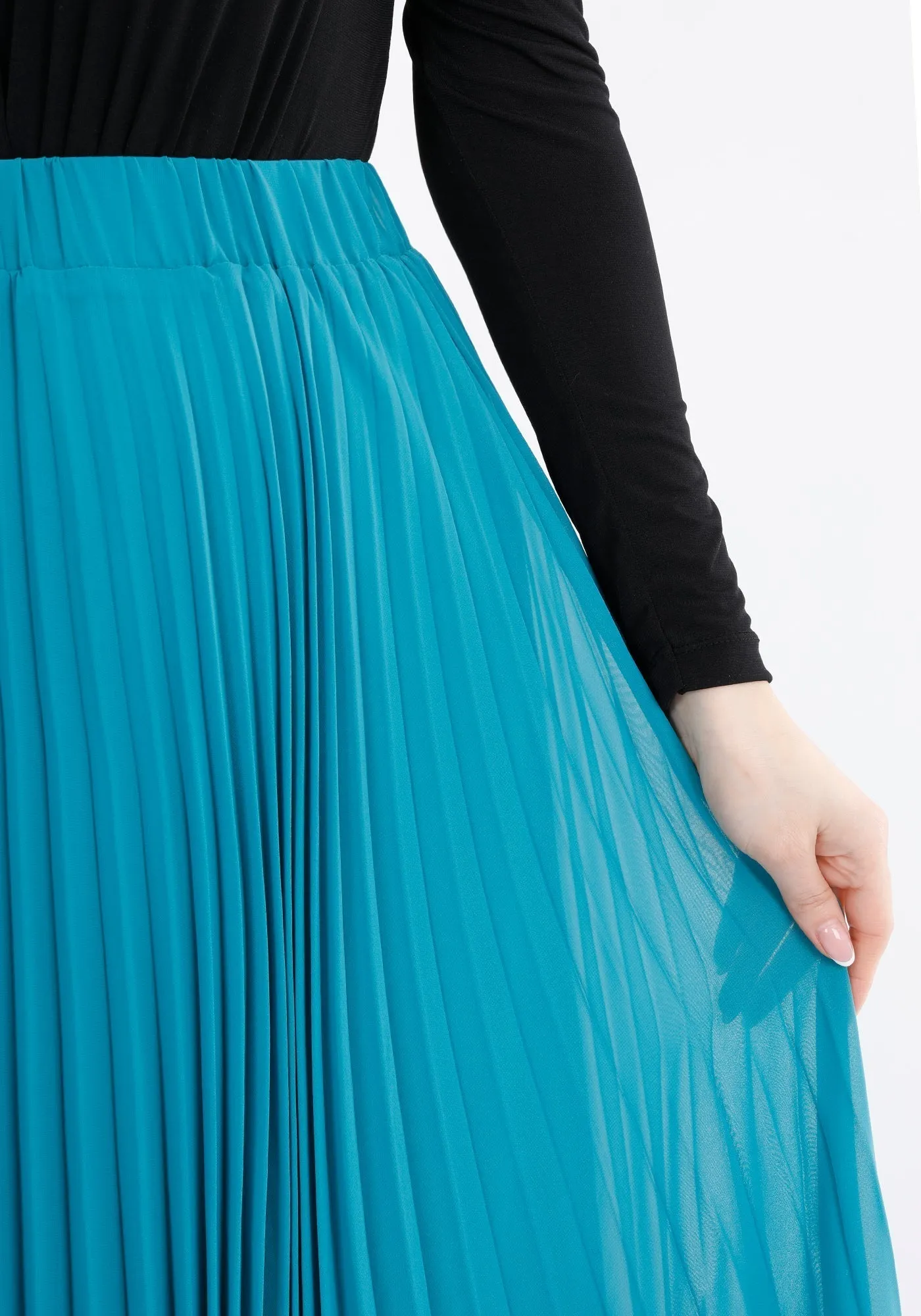 Chiffon Pleated Maxi Skirt with Elastic Waist Band