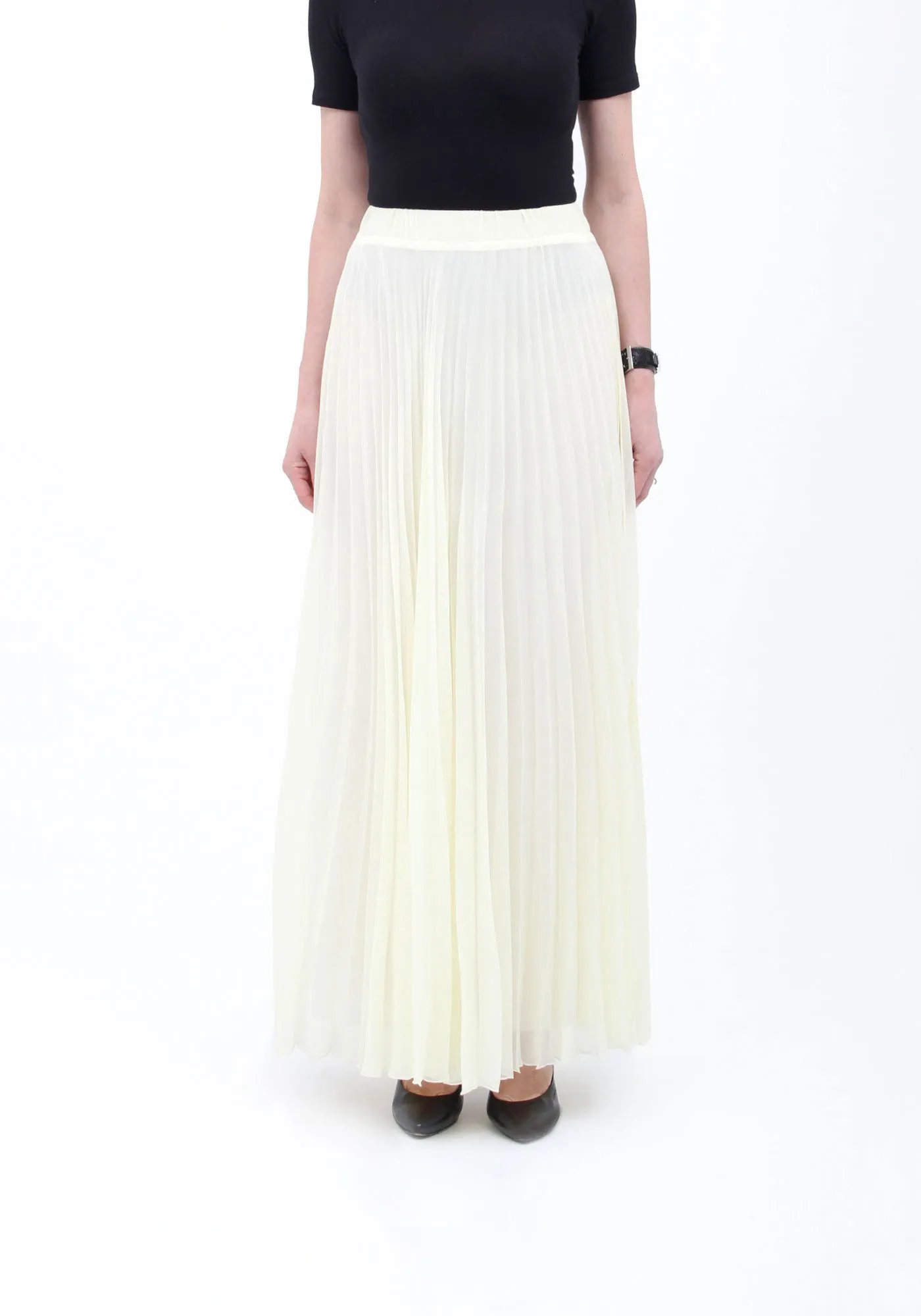 Chiffon Pleated Maxi Skirt with Elastic Waist Band