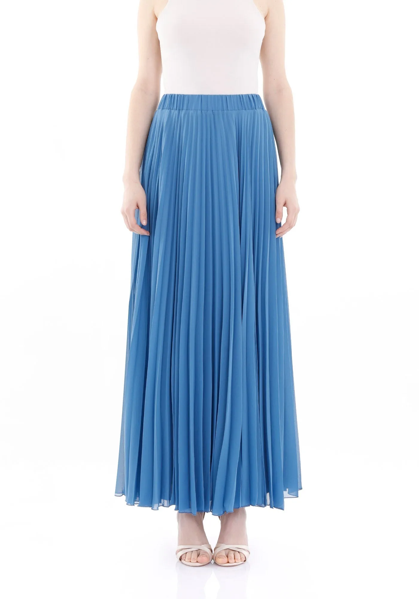 Chiffon Pleated Maxi Skirt with Elastic Waist Band