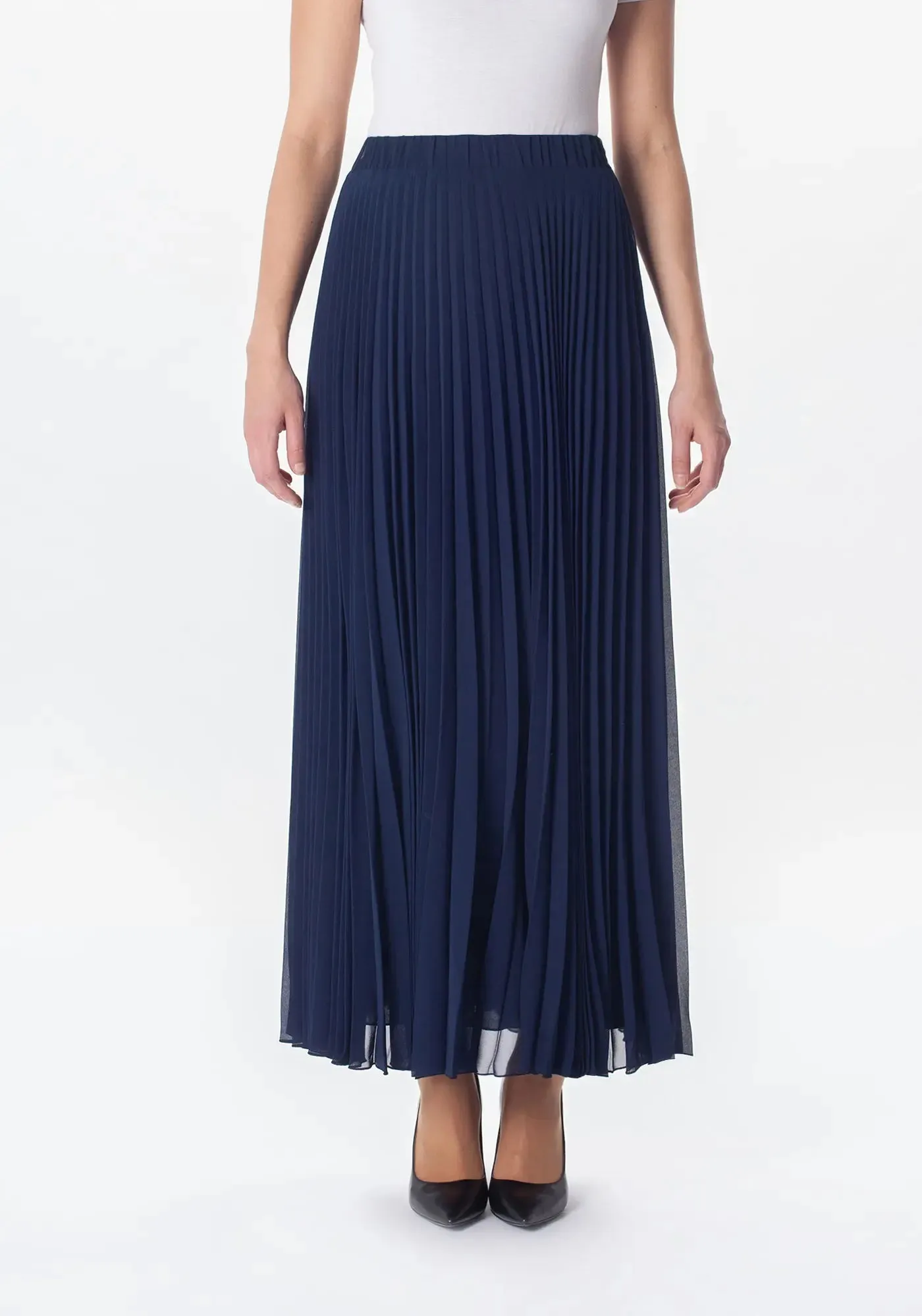 Chiffon Pleated Maxi Skirt with Elastic Waist Band