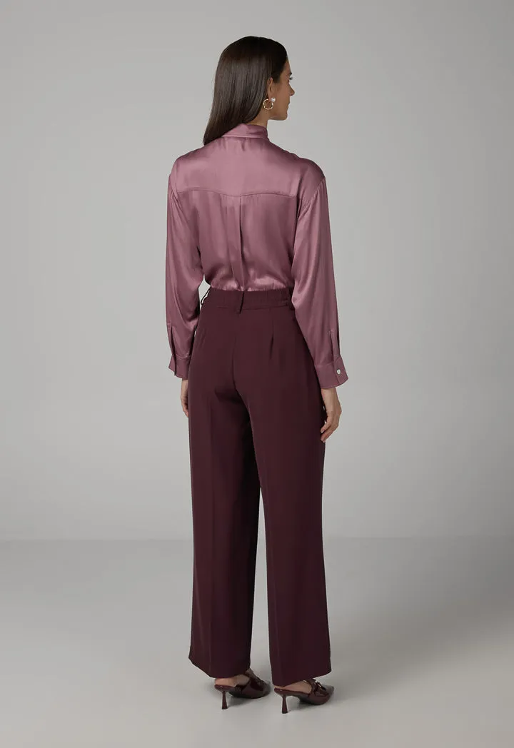 Choice Basic Straight Wide Leg Trousers Burgundy