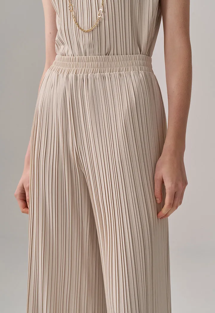 Choice High-Waist Wide Legs Pleated Trousers Beige