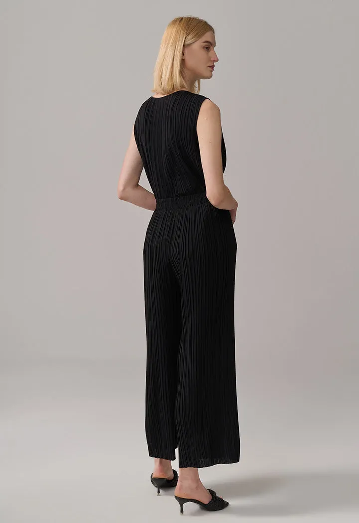 Choice High-Waist Wide Legs Pleated Trousers Black