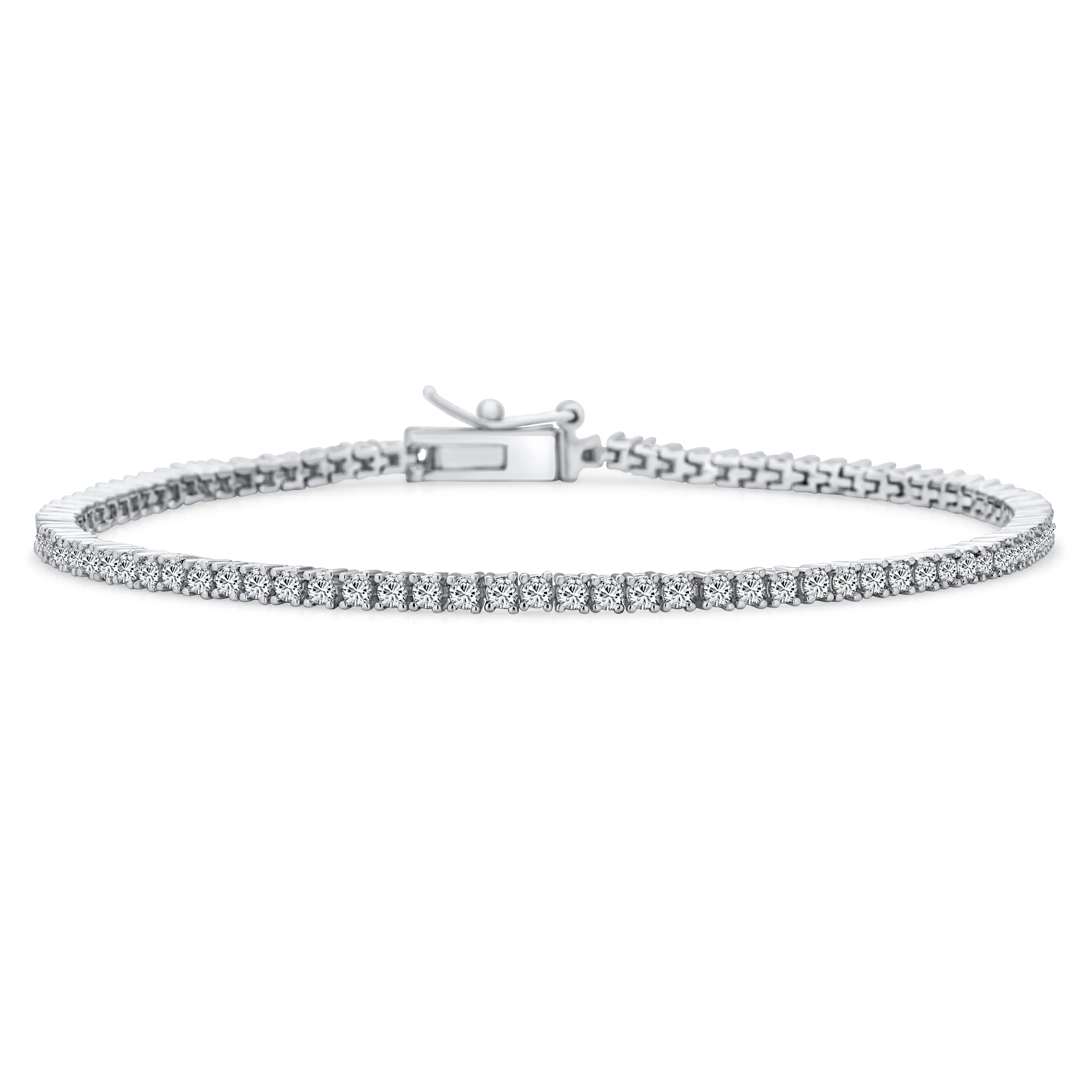 Classic Thin 2MM CZ Solitaire Tennis Anklet Ankle Bracelet Silver Plated 9 Inch