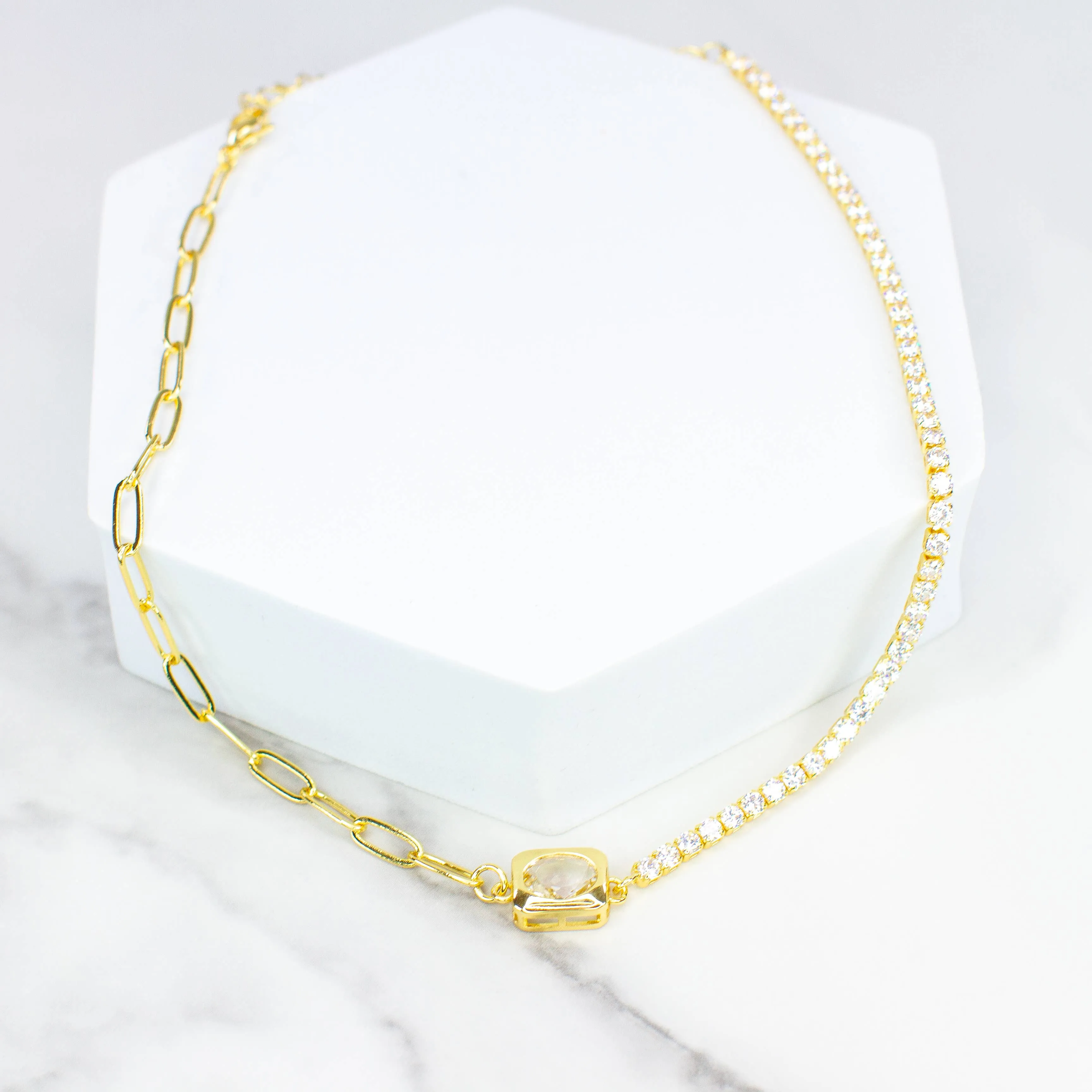 Clear Paper Clip Cz Necklace