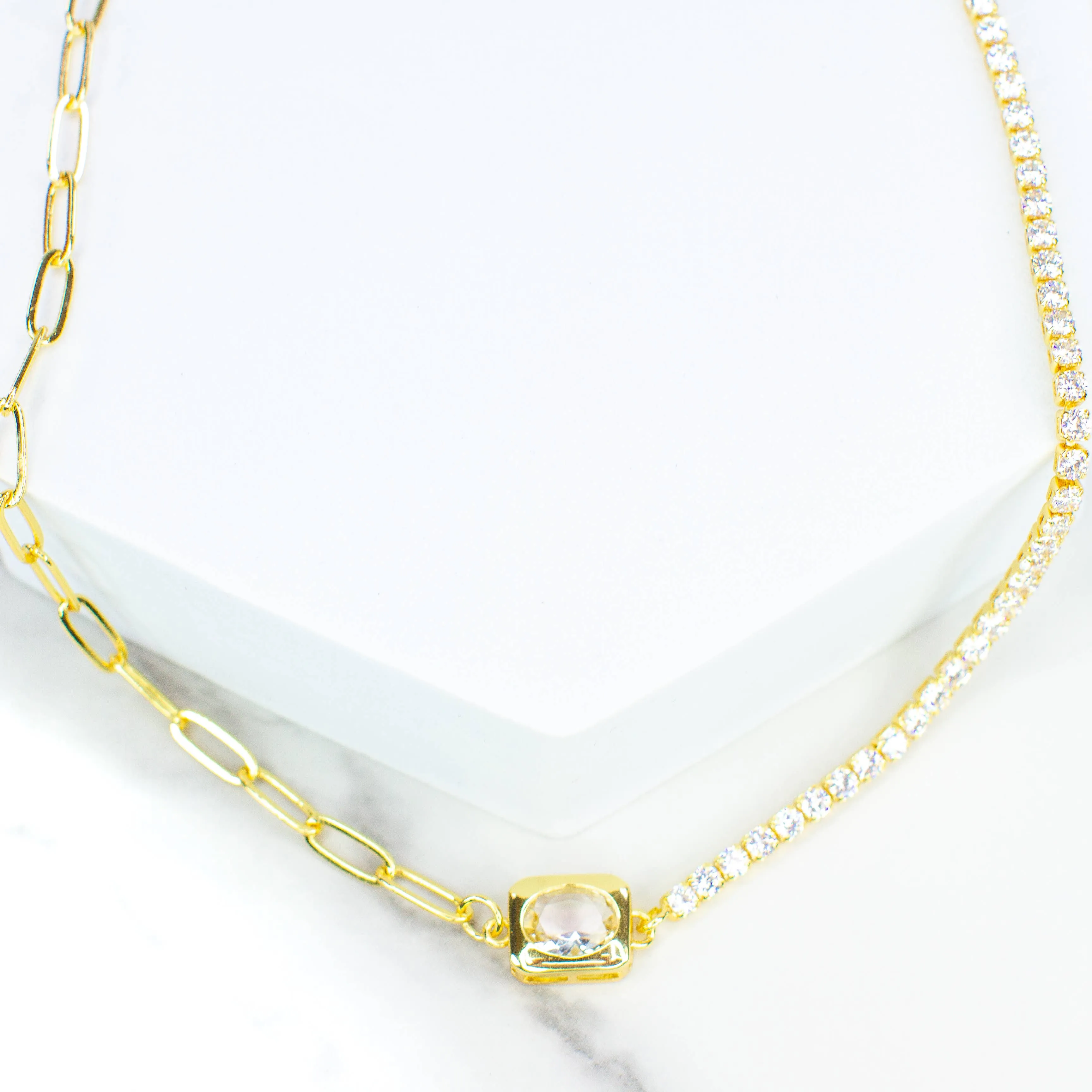 Clear Paper Clip Cz Necklace