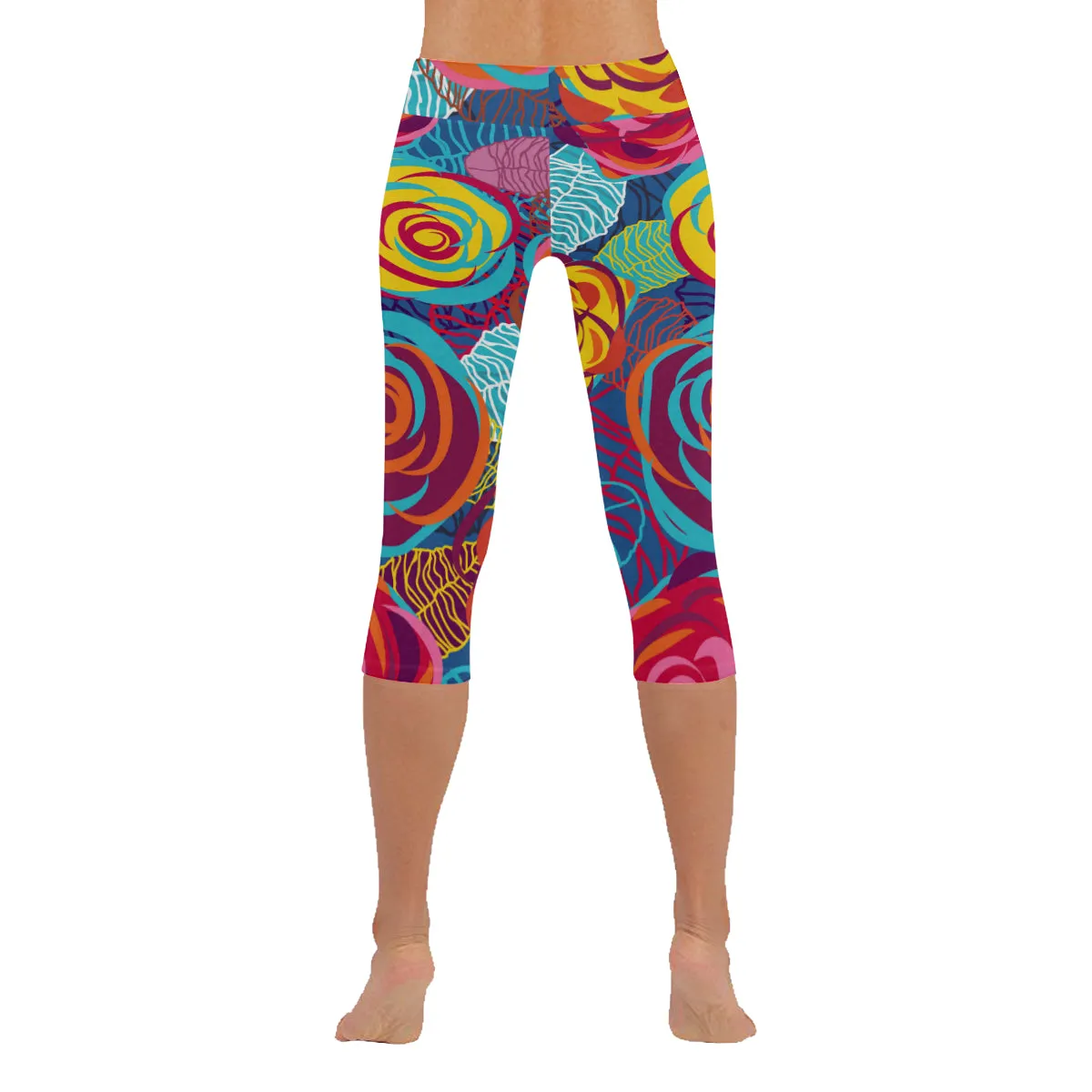 Colorful Roses Women's Low Rise Capri Leggings (Invisible Stitch) (Model L08)