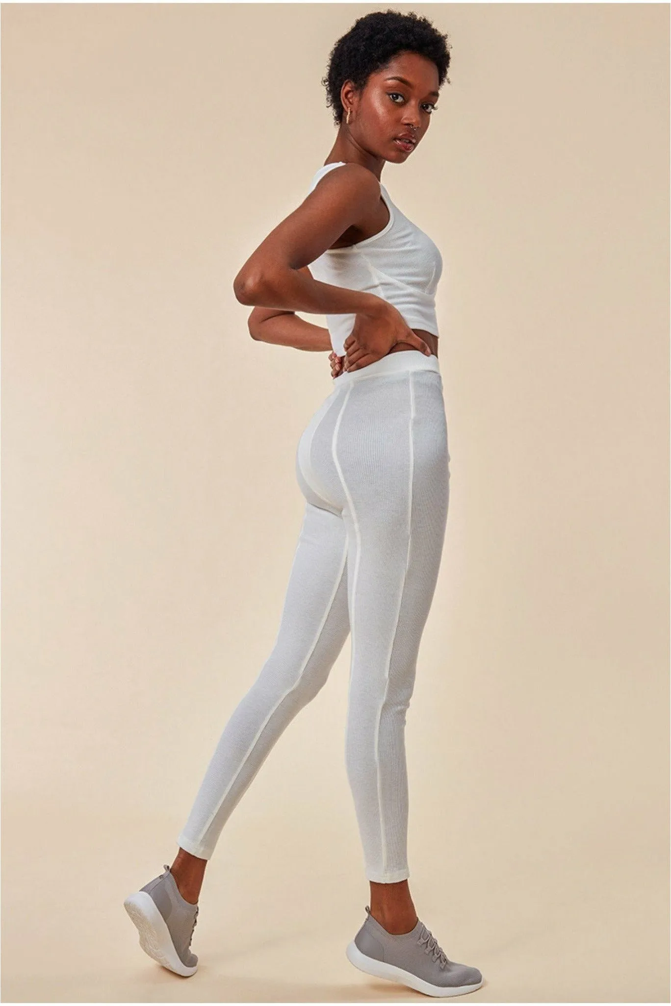 Cosmochic High Neck Crop Top With Leggings Set - White