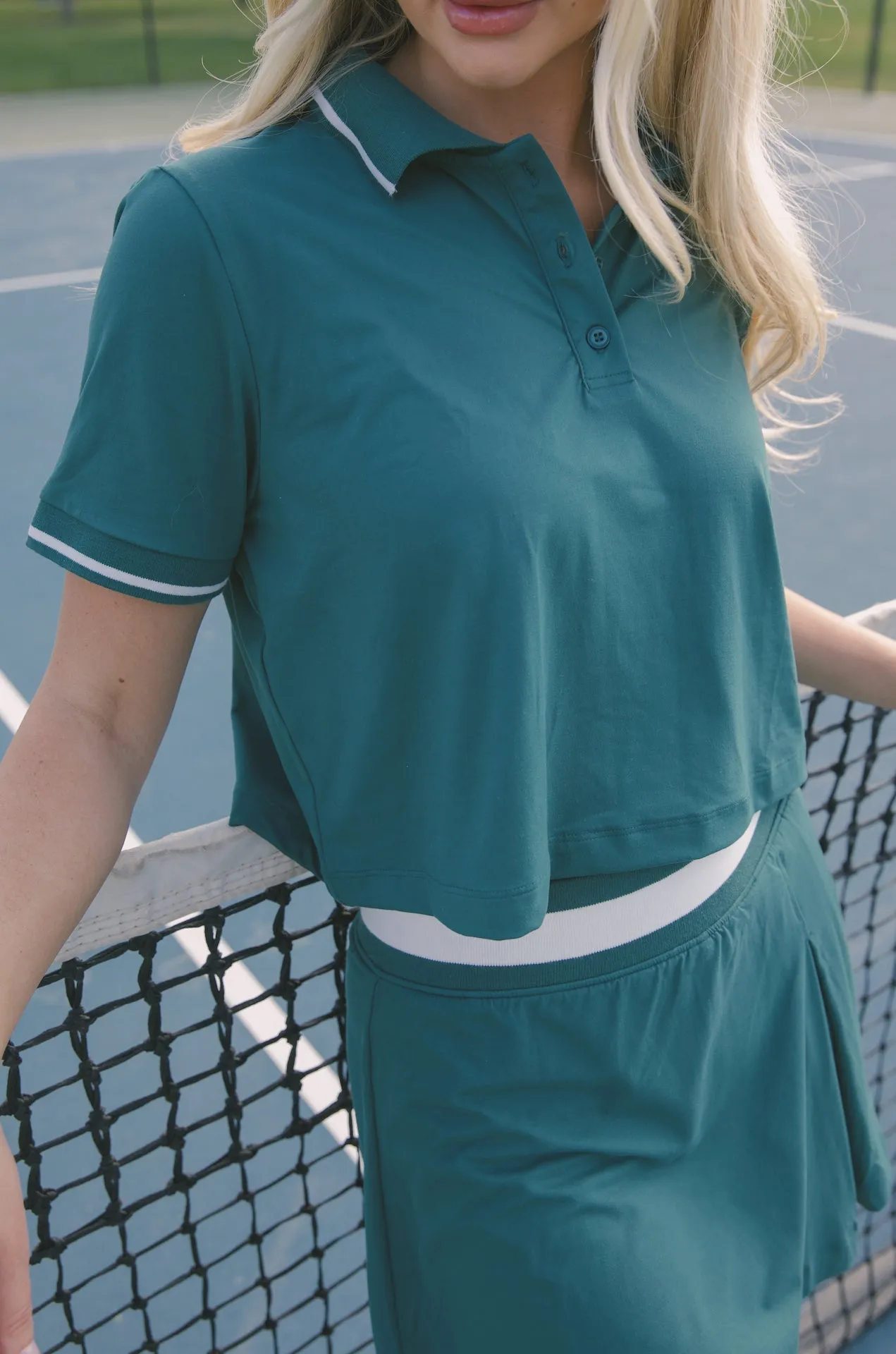 Courtside Green Cropped Polo Shirt