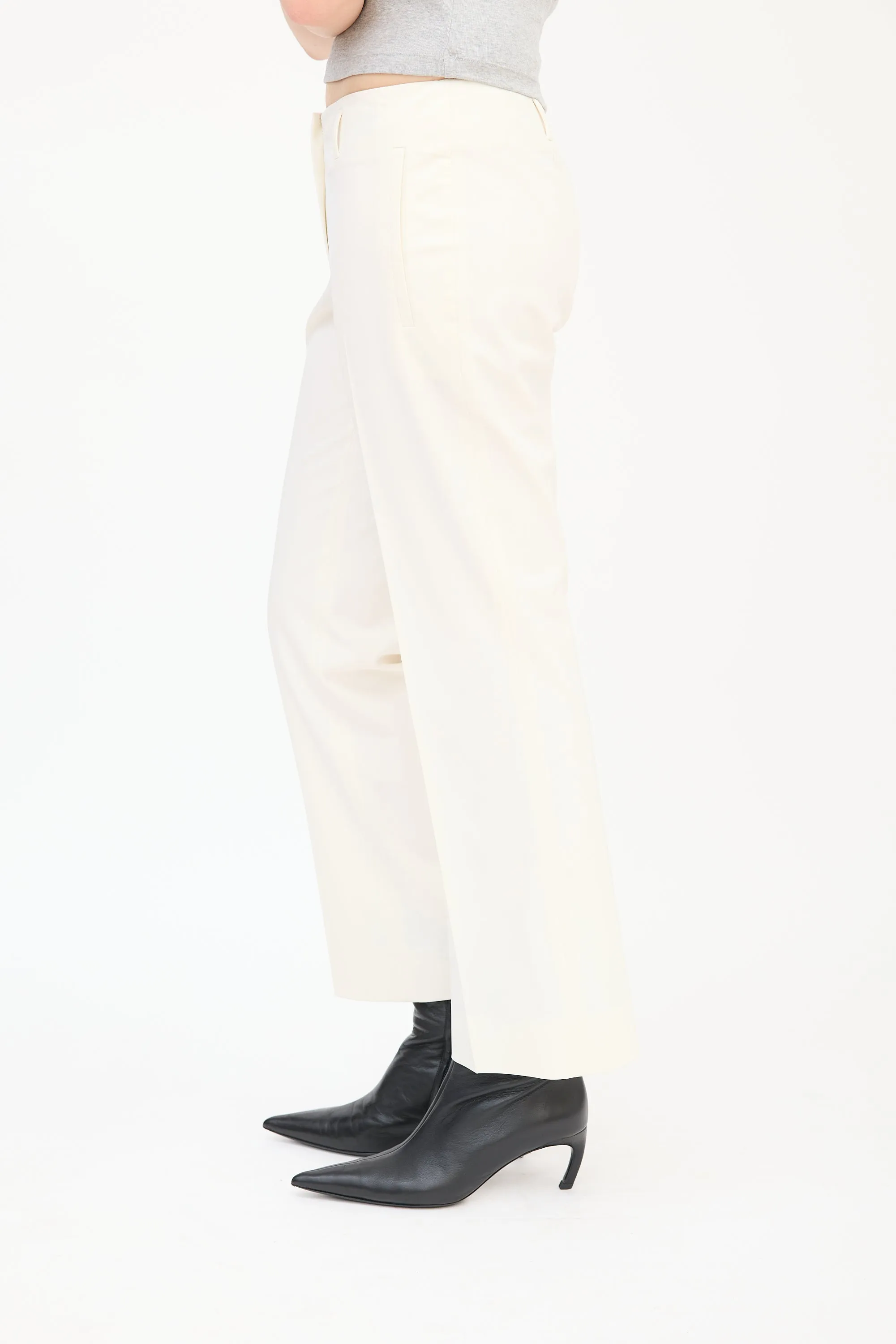 Cream Nylon Straight Leg Trouser