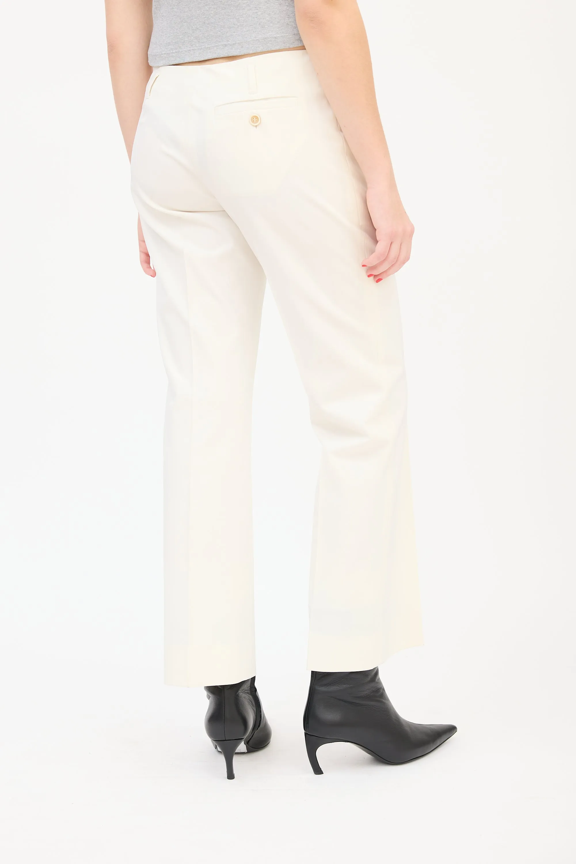 Cream Nylon Straight Leg Trouser