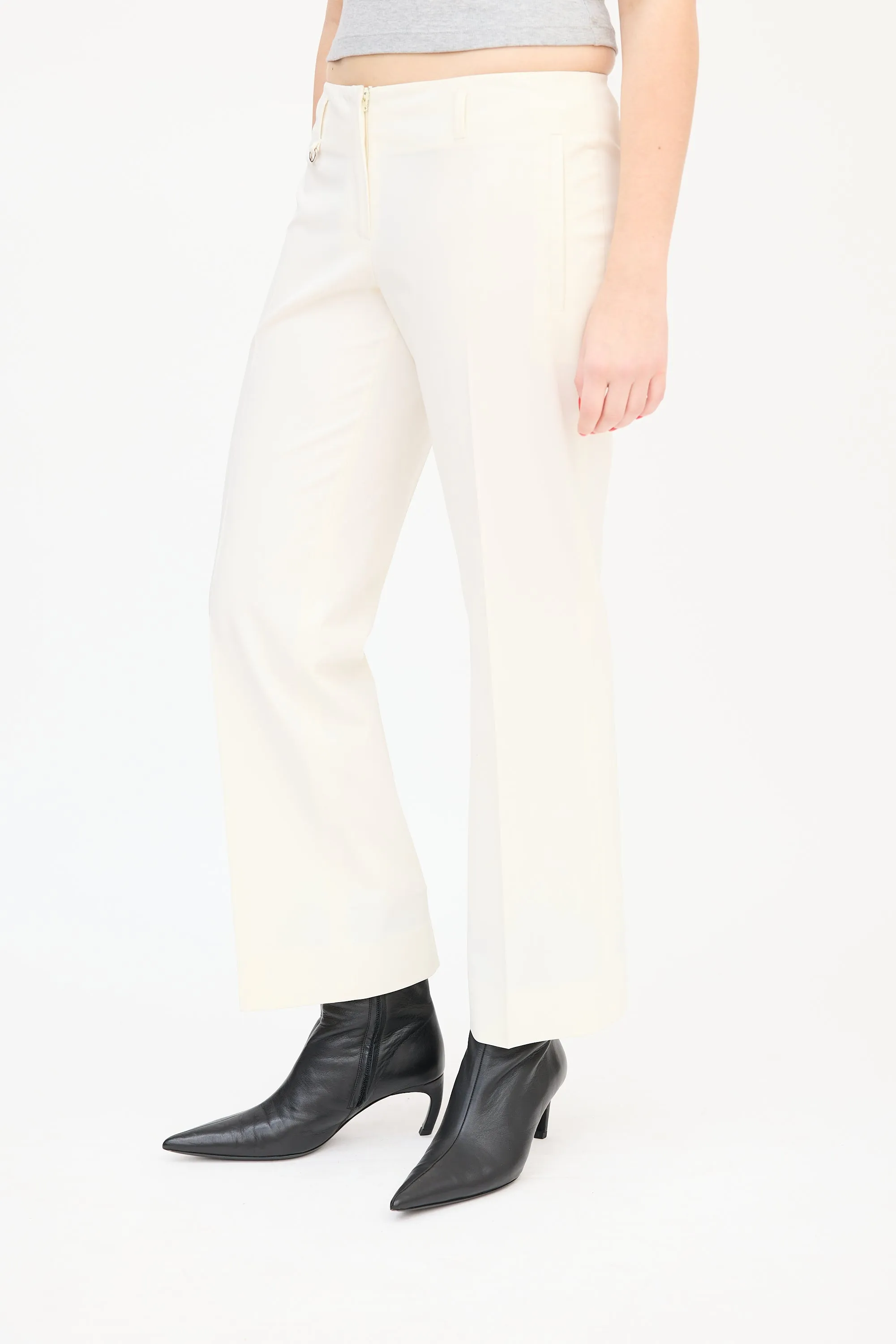 Cream Nylon Straight Leg Trouser