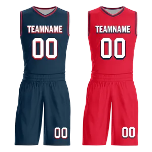 Custom Blue Red Classic Style Reversible Basketball Uniform Personalized BBJR-D017021