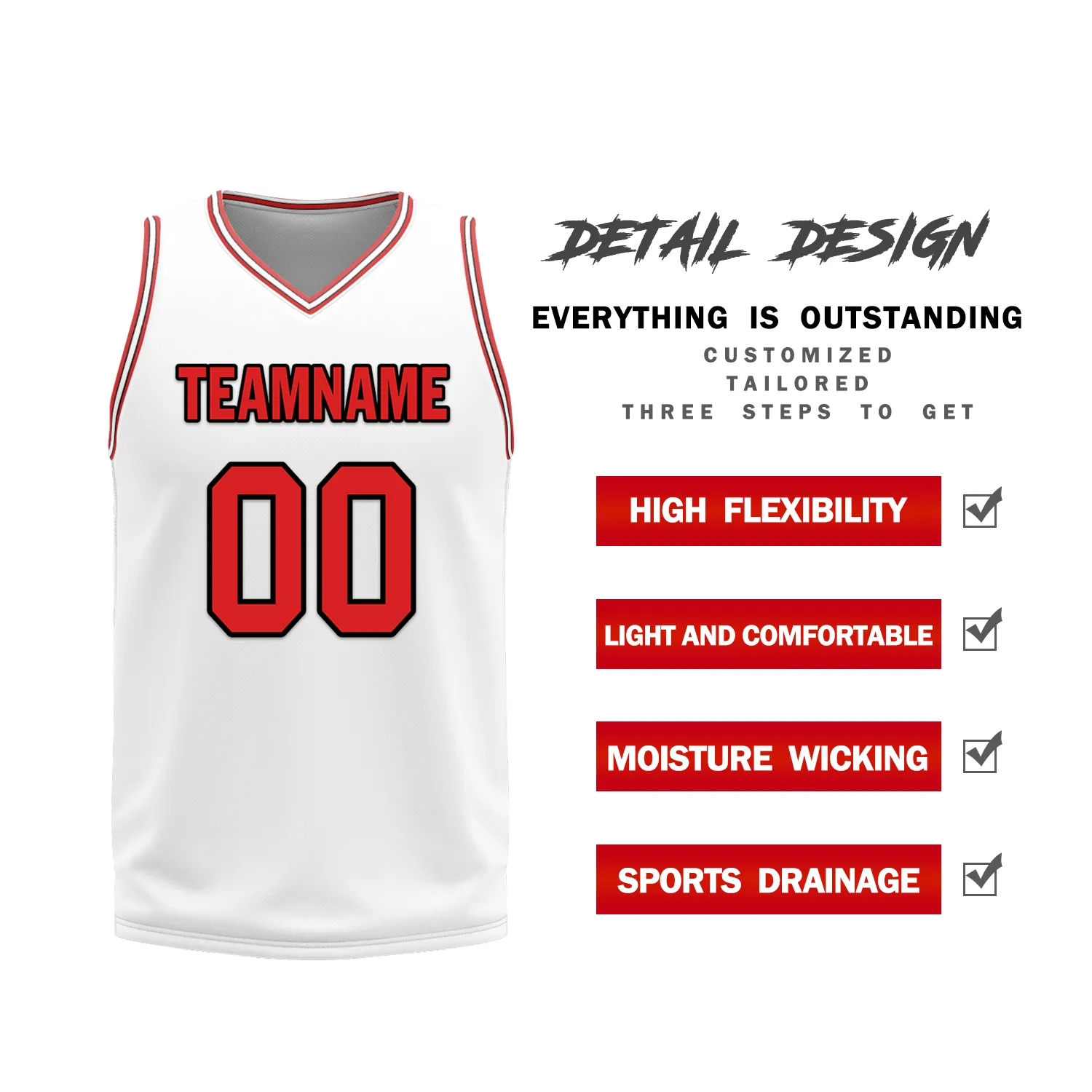 Custom Red White Classic Style Reversible Basketball Uniform Personalized BBJR-D017005